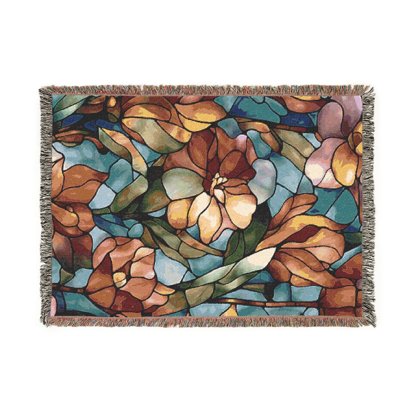 Floral Design Cozy Reading Throw for Book Lovers Cotton Woven Fringed Picnic Blanket Wall Art