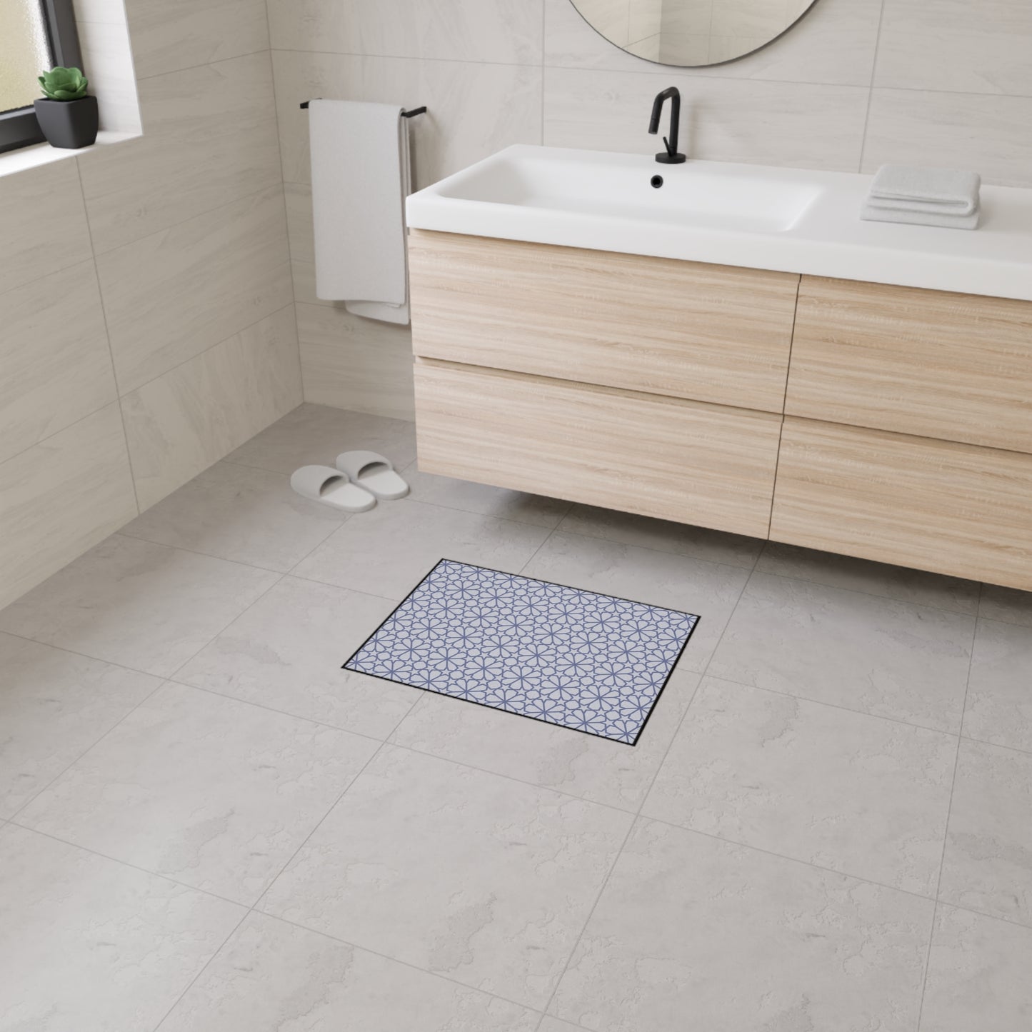 Decorative Heavy Duty Non-Slip Floor Mat Stylish Design Perfect for Entryway Kitchen Décor Grey Floral Geometric Design Rug Bathroom Mat