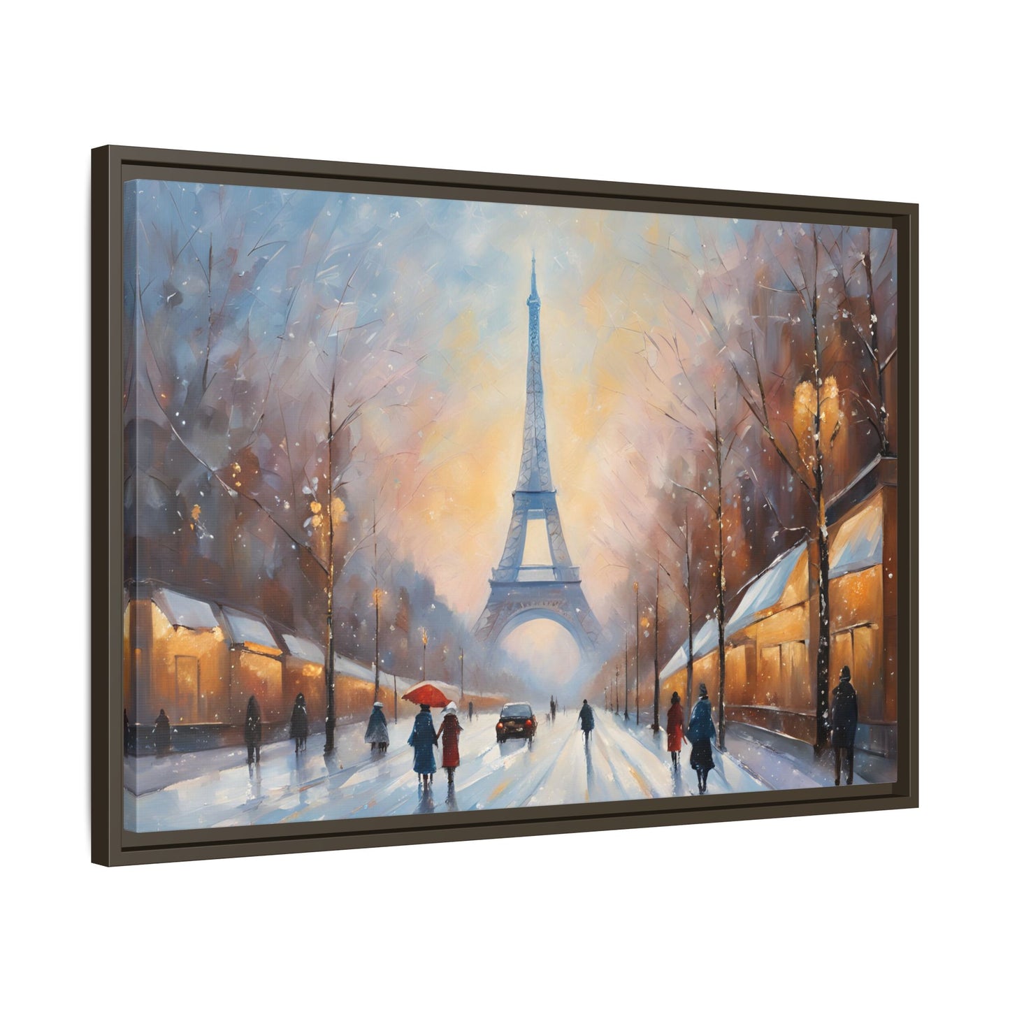 Eiffel Tower in Winter Print Wall Art Matte Stretched Canvas Paris Lover Gift Winter in France, 3 frame colors to choose from