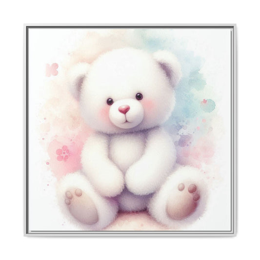 Whimsical Nursery Decor Pastel Floral Teddy Bear Design Wall Art Unique Sweet Baby Room Framed Canvas Print Unisex Baby Shower Gift