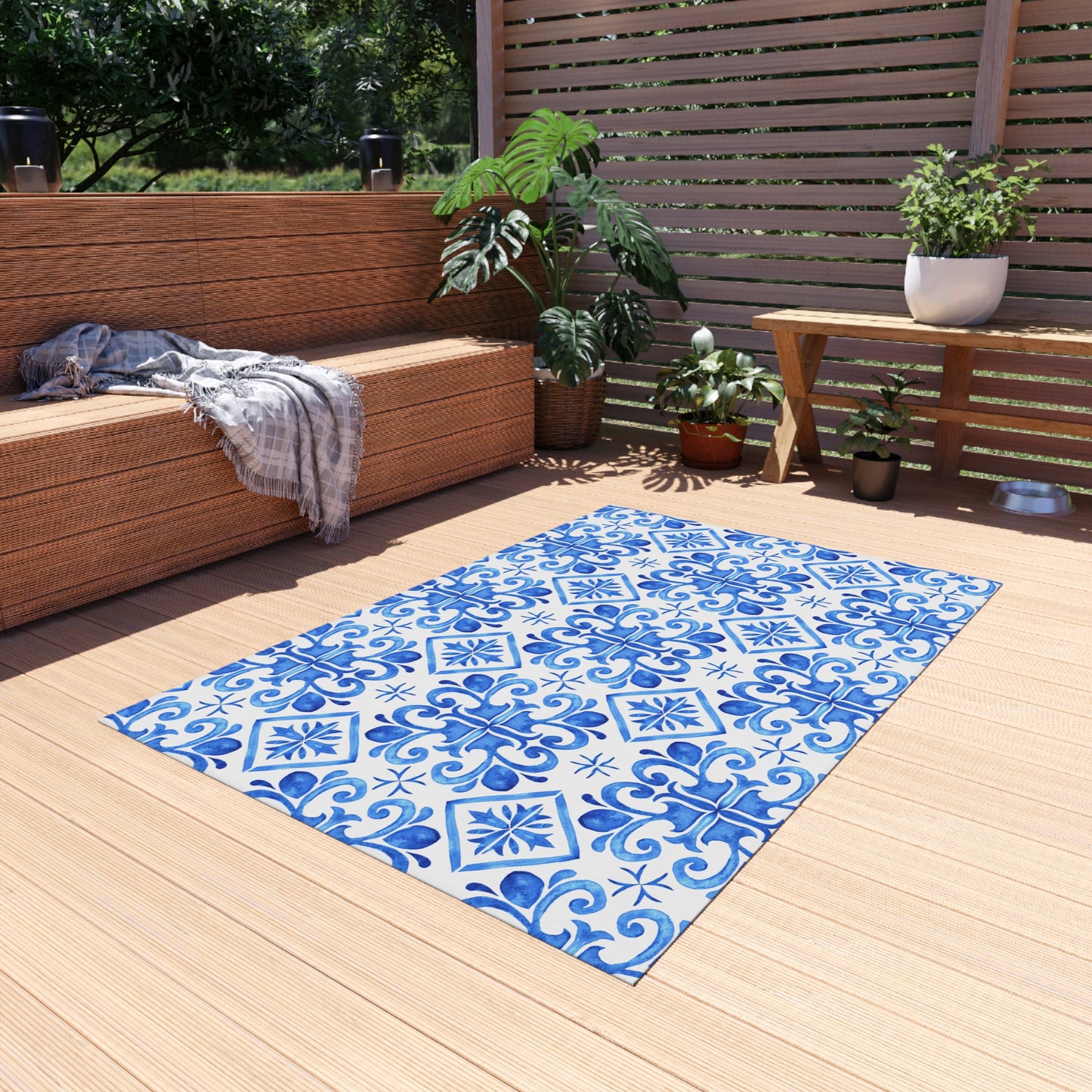Chenille Print Pattern Outdoor Rug with No-Skid Backing Cozy Outdoor Carpet Patio Decor Gazebo Rug Pool Area Decor Outdoor Kitchen Carpet