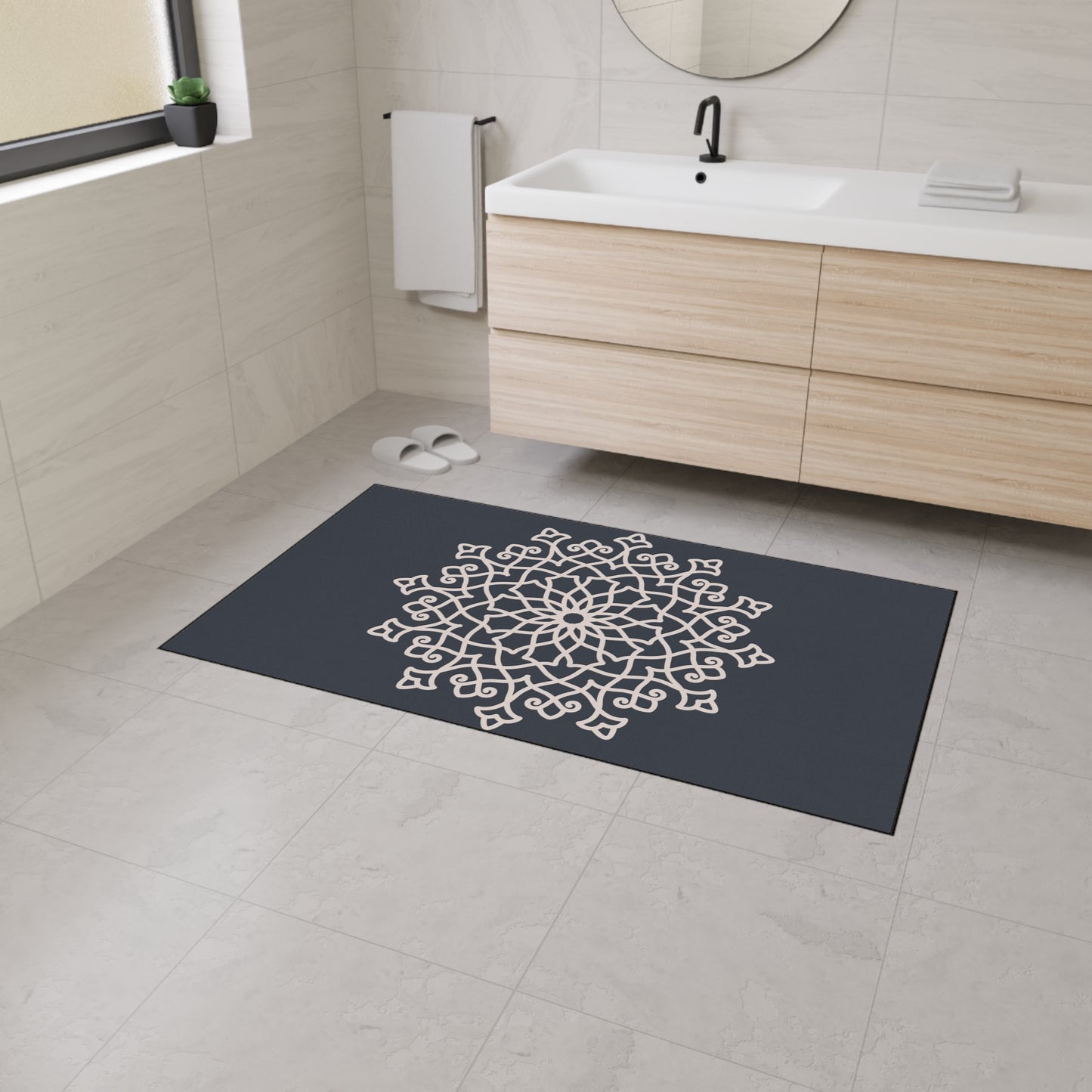 Decorative Heavy Duty Non-Slip Floor Mat Stylish Design Perfect for Entryway Kitchen Décor Grey Geometric Floral Design Rug Bathroom Mat