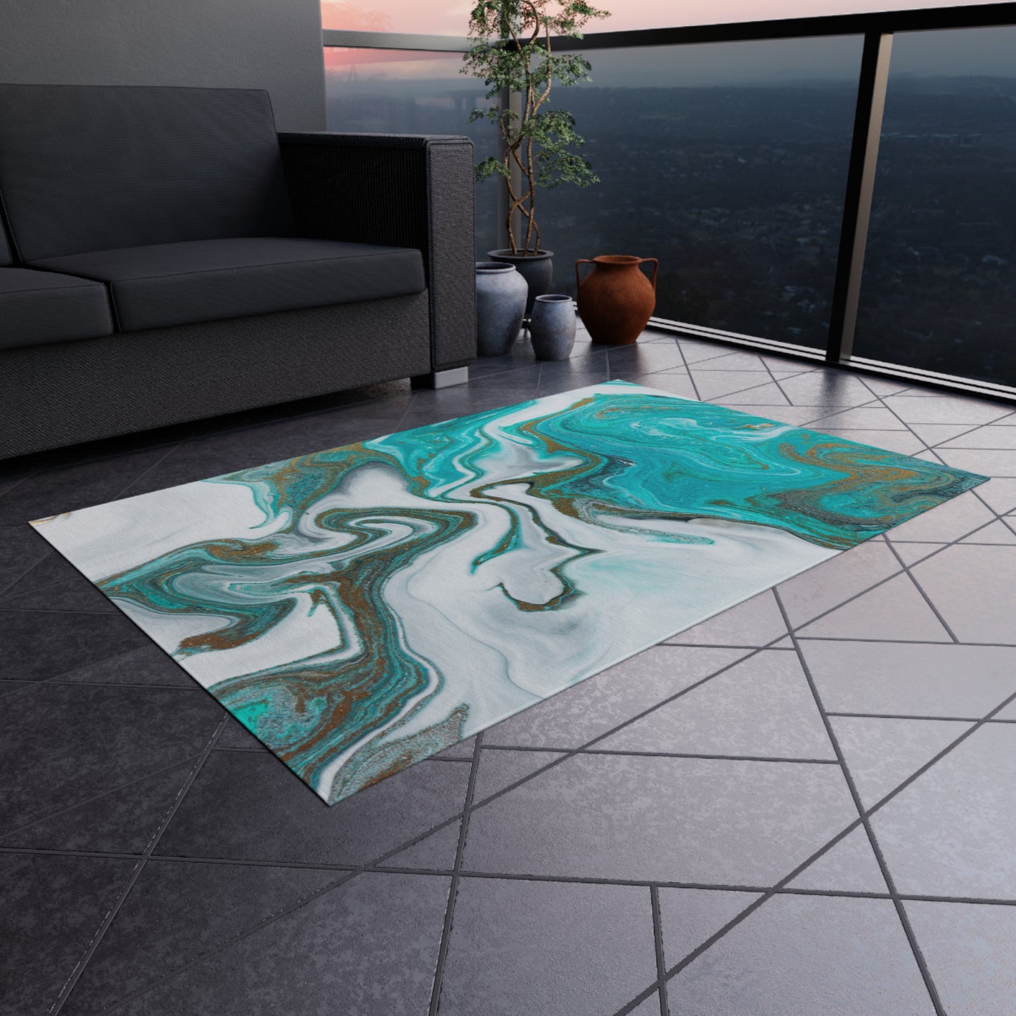 Marble Design Chenille Outdoor Rug with No-Skid Backing Cozy Outdoor Carpet Patio Decor Gazebo Rug Beachy Agate-look Pool Area Rug