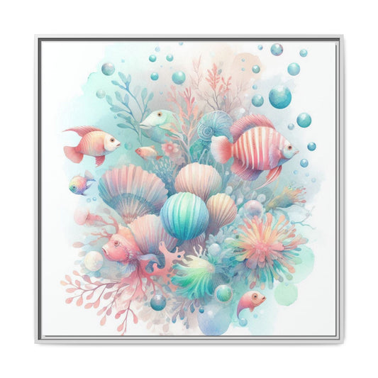 Whimsical Nursery Decor Pastel Underwater Design Unique Sweet Baby Room Framed Canvas Ocean Fish Print Unisex Baby Shower Coral Reef Gift