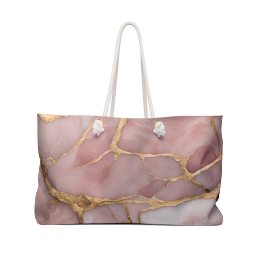 Pink Quartz Design Weekender Tote Large Grocery Shopping Bag Cottage Core Gift Bag Boho Marble-look Tote Mom Gift