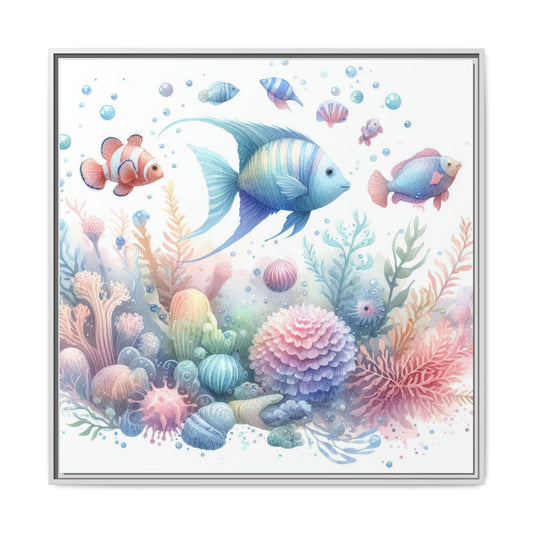 Whimsical Nursery Decor Pastel Underwater Design Unique Sweet Baby Room Framed Canvas Ocean Fish Print Unisex Baby Shower Octopus Gift