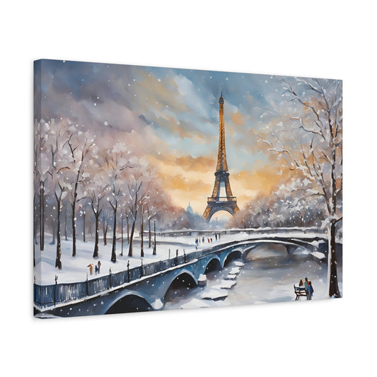 Eiffel Tower in Winter Print Wall Art Matte Stretched Canvas Paris Lover Gift Winter in France
