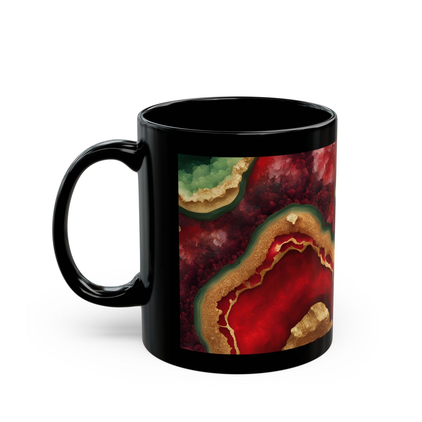 Red, Green and Gold Amethyst Crystal Geode Design Coffee Tea Hot Chocolate Mug Boho Gift for Her Nature Lover Gift Geology Rock Lover Gift