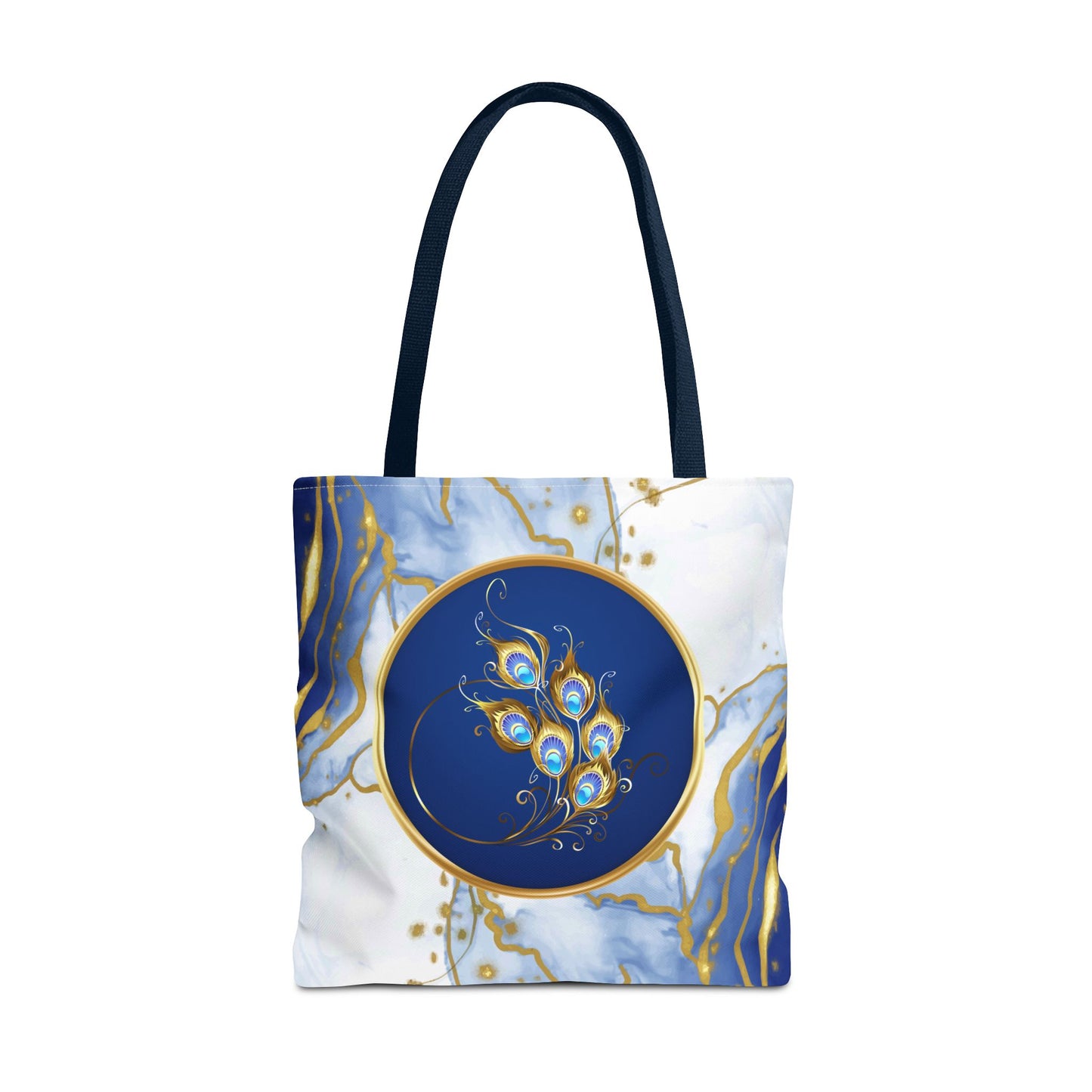 Abstract Peacock Feather Tote Bag | Carryall | Modern Art | Blue and Gold Marble | Art Lover Gift |