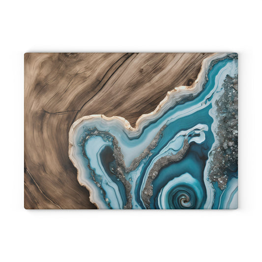 Kitchen Decor Glass Wood-look Image Nature Lover Cutting Board Serving Tray Home Cook Gift Colorful Glass Geode-inspired Charcuterie Board