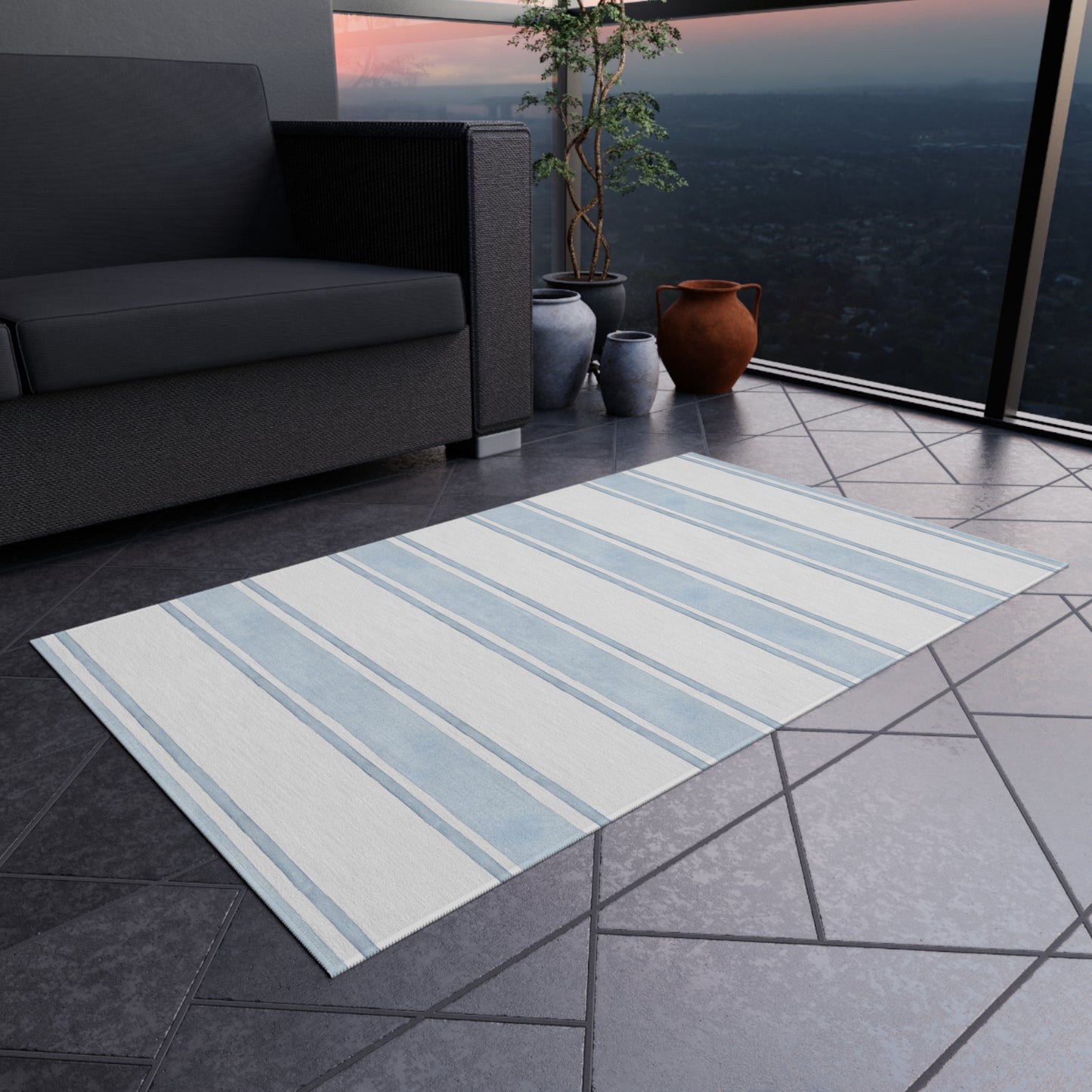 Striped Chenille Outdoor Rug with No-Skid Backing Cozy Outdoor Carpet Patio Decor Gazebo Rug Pool Area Decor Outdoor Kitchen Carpet