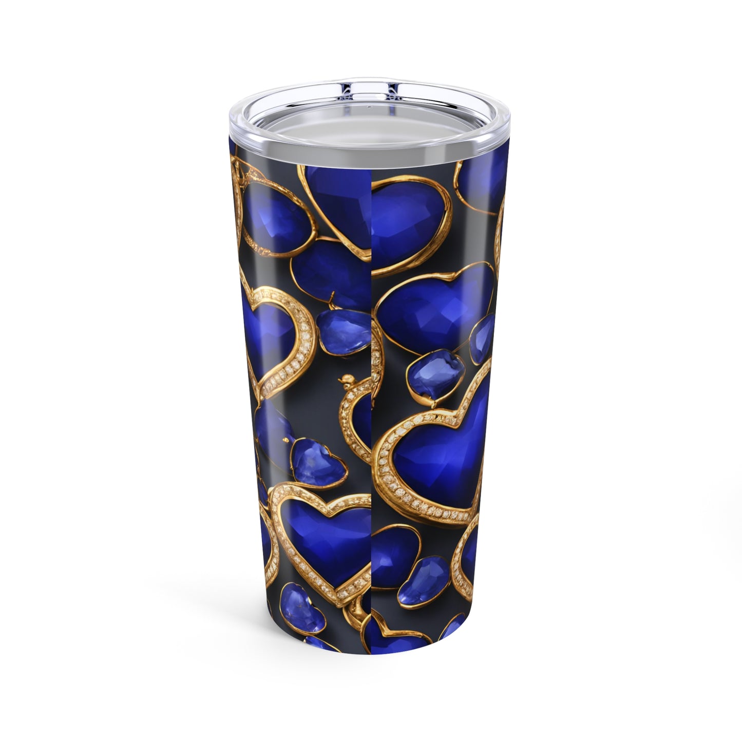 Sapphire and Gold Hearts Tumbler Valentine's Gift for Her Love Friendship Gift Tumbler Gemstone Lover Rhinestone Crystal Design Tumbler