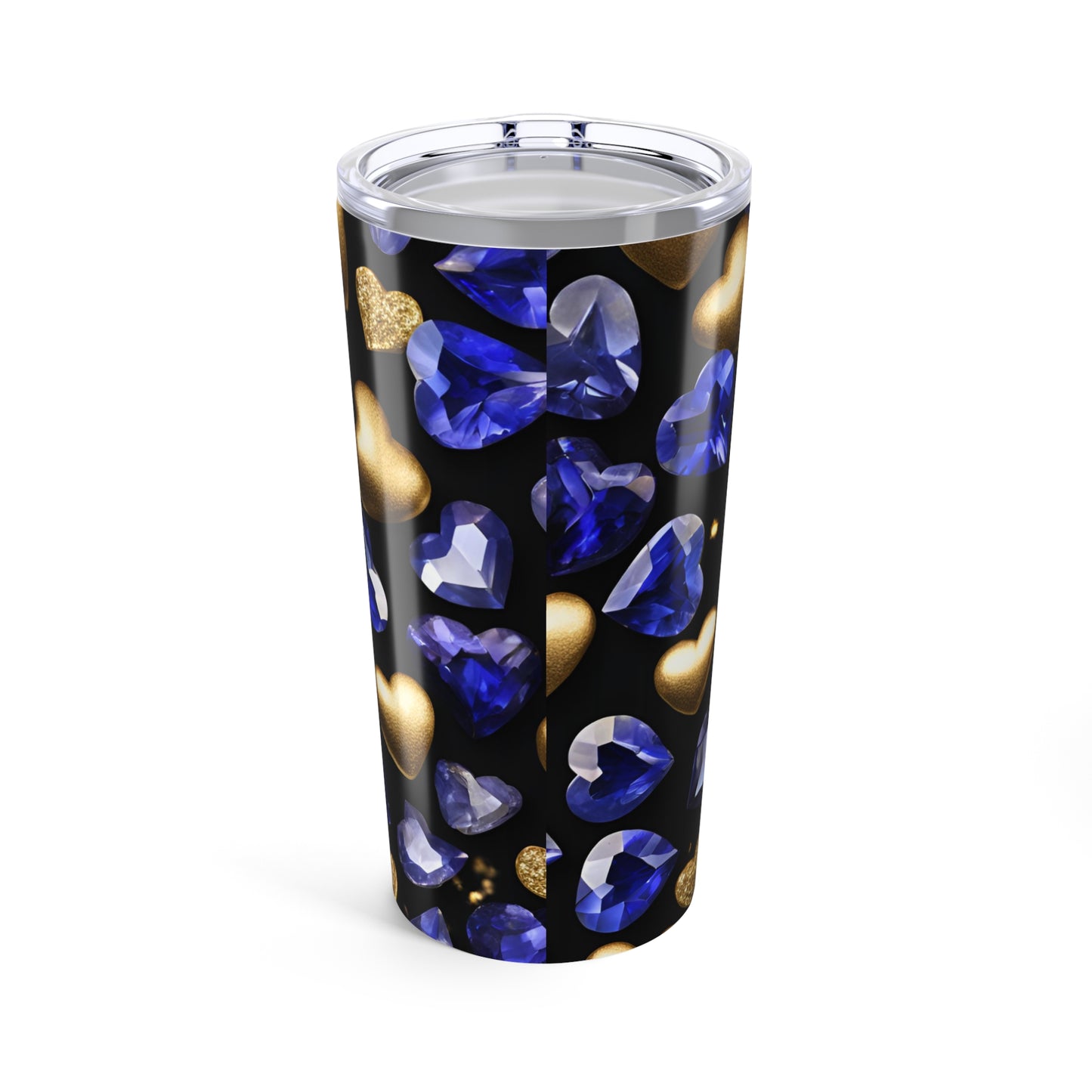 Sapphire and Gold Hearts Tumbler Valentine's Gift for Her Love Friendship Gift Tumbler Gemstone Lover Rhinestone Crystal Design Tumbler