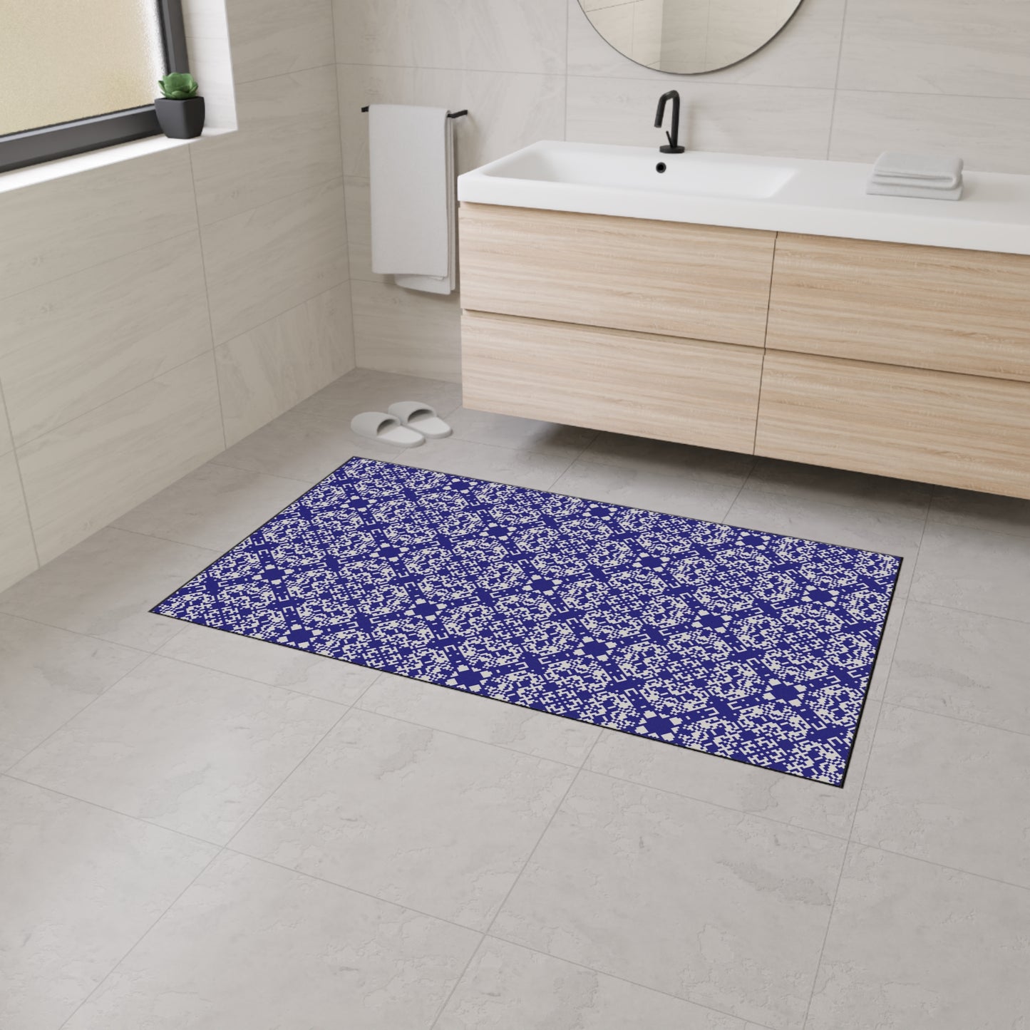 Decorative Heavy Duty Non-Slip Floor Mat Stylish Design Perfect for Entryway Kitchen Décor Blue Geometric Floral Design Rug Bathroom Mat