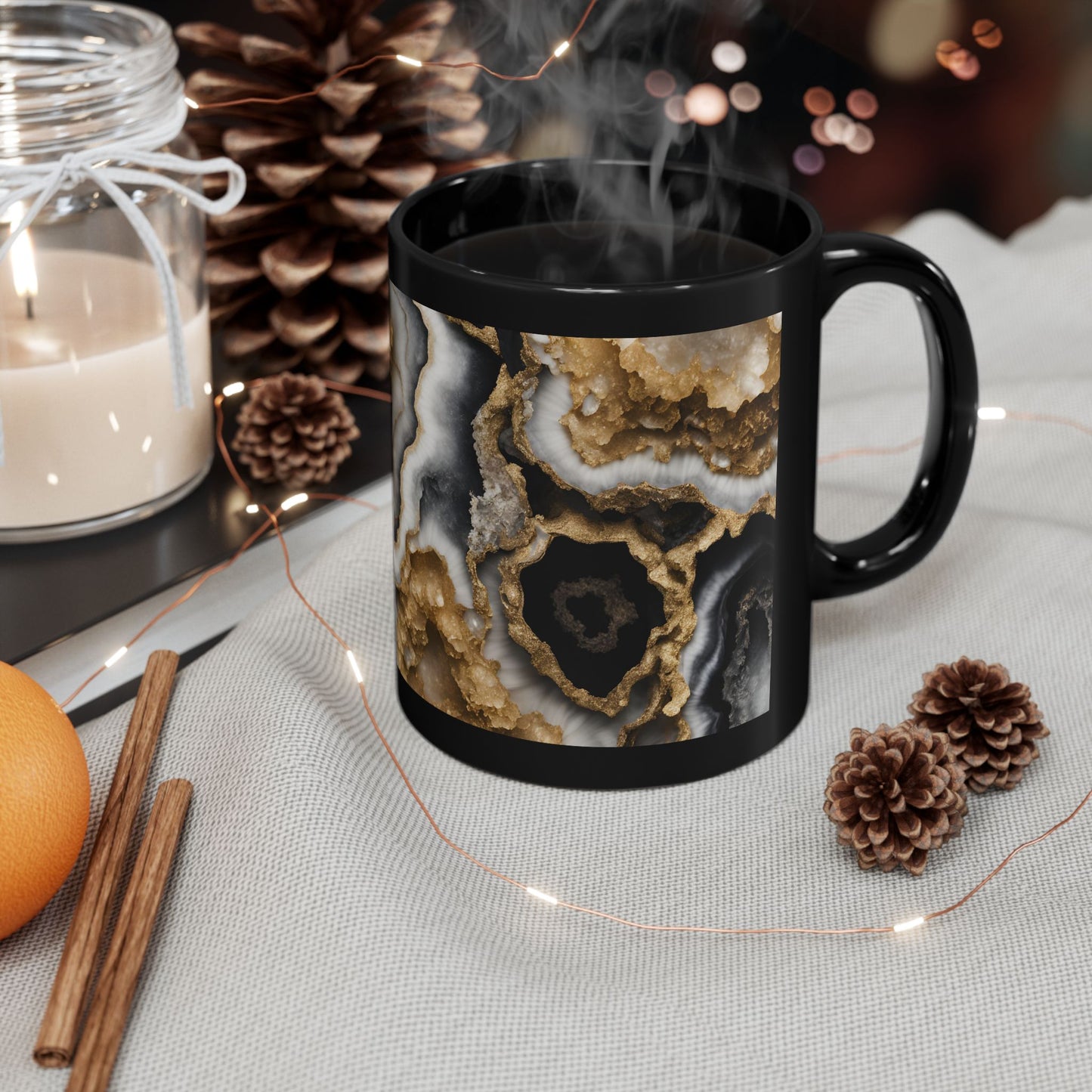 Black, White and Gold Crystal Geode Design Coffee Tea Hot Chocolate Mug Boho Gift for Her Nature Lover Gift Geology Rock Lover Gift