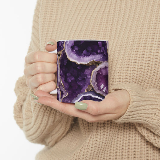 Purple Amethyst Crystal Design Coffee Tea Hot Chocolate Mug Cottage Core Boho Gift for Her Nature Lover Gift Geology Rock Lover Gift