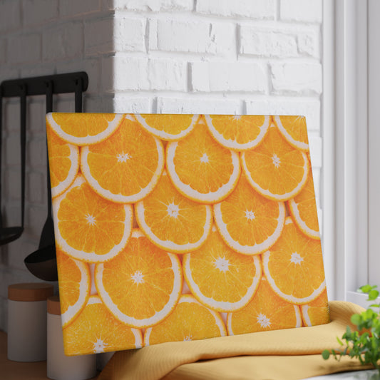 Kitchen Decor Glass Cutting Board Serving Tray with Orange Slices Design Cutting Board Gift for Home Cook Fun Citrus Charcuterie Board