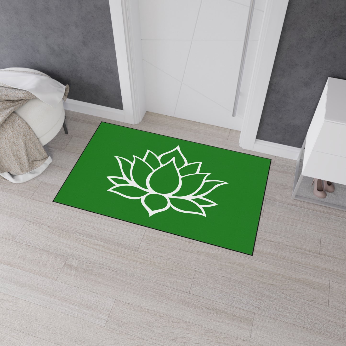 Decorative Heavy Duty Non-Slip Floor Mat Stylish Design Perfect for Entryway Kitchen Décor Green Lotus Blossom Floral Design Rug Bath Mat