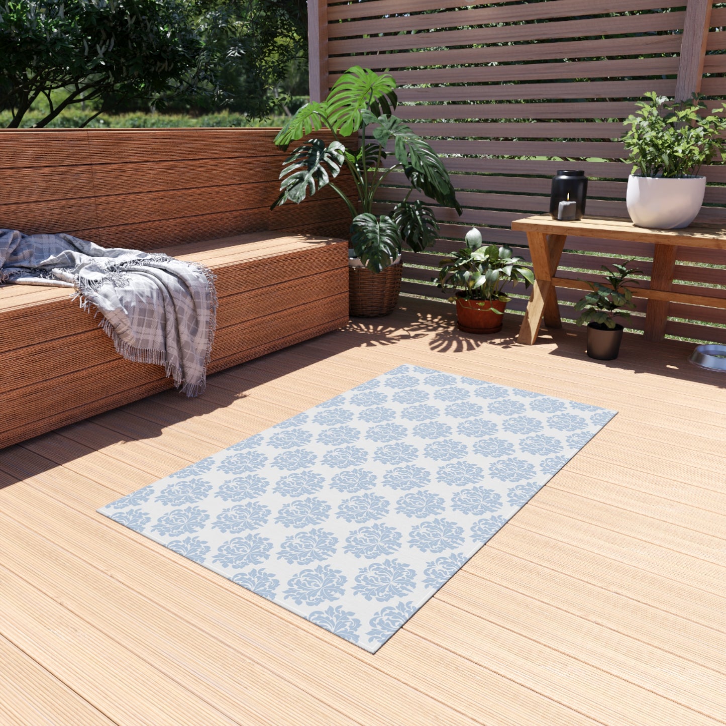 Chenille Print Pattern Outdoor Rug with No-Skid Backing Cozy Outdoor Carpet Patio Decor Gazebo Rug Pool Area Decor Outdoor Kitchen Carpet