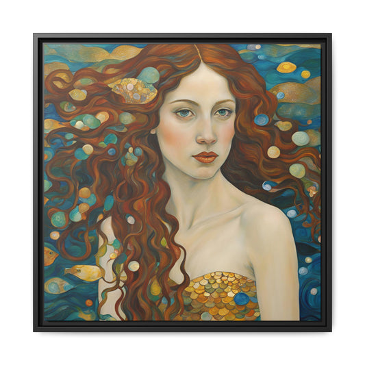 Modern Abstract Mermaid Design Unique Framed Canvas Oceanic Wall Art Underwater Gold Fish Anime Gift Nature Lover Gift 3 frame colors