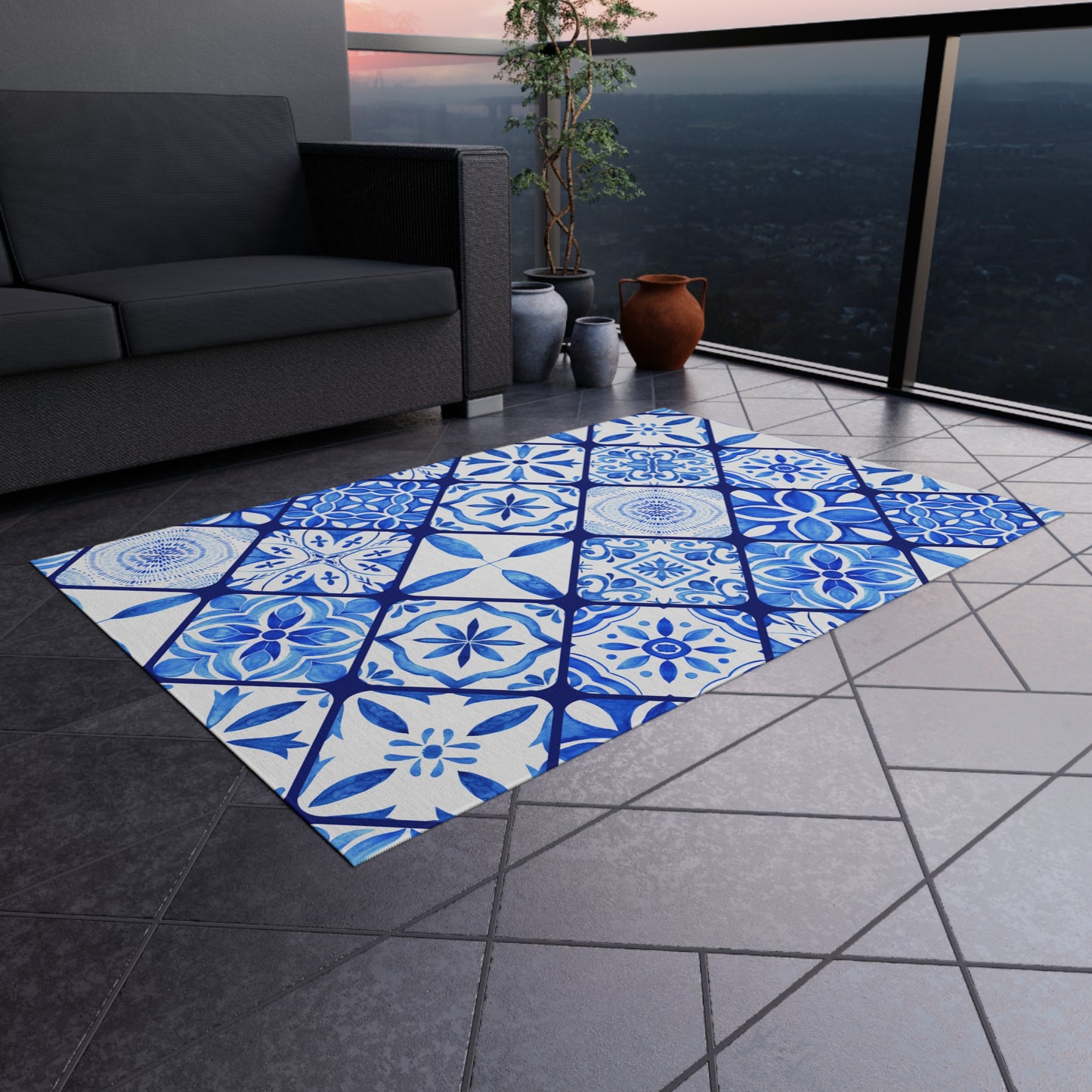 Chenille Print Pattern Outdoor Rug with No-Skid Backing Cozy Outdoor Carpet Patio Decor Gazebo Rug Pool Area Decor Outdoor Kitchen Carpet