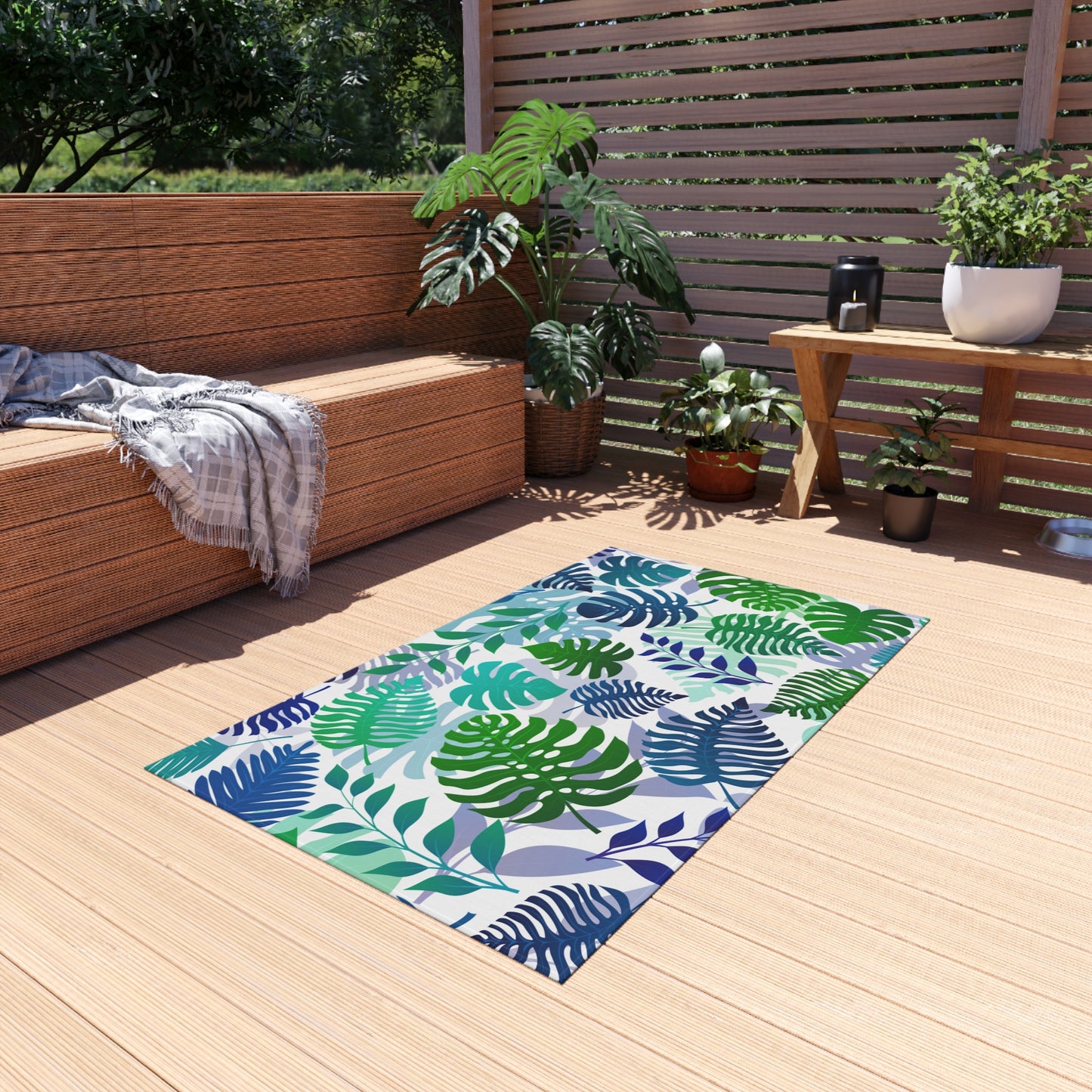 Tropical Chenille Outdoor Rug with No-Skid Backing Cozy Outdoor Carpet Patio Decor Hawaiian Floral Beachy Gazebo Rug Pool Area Decor