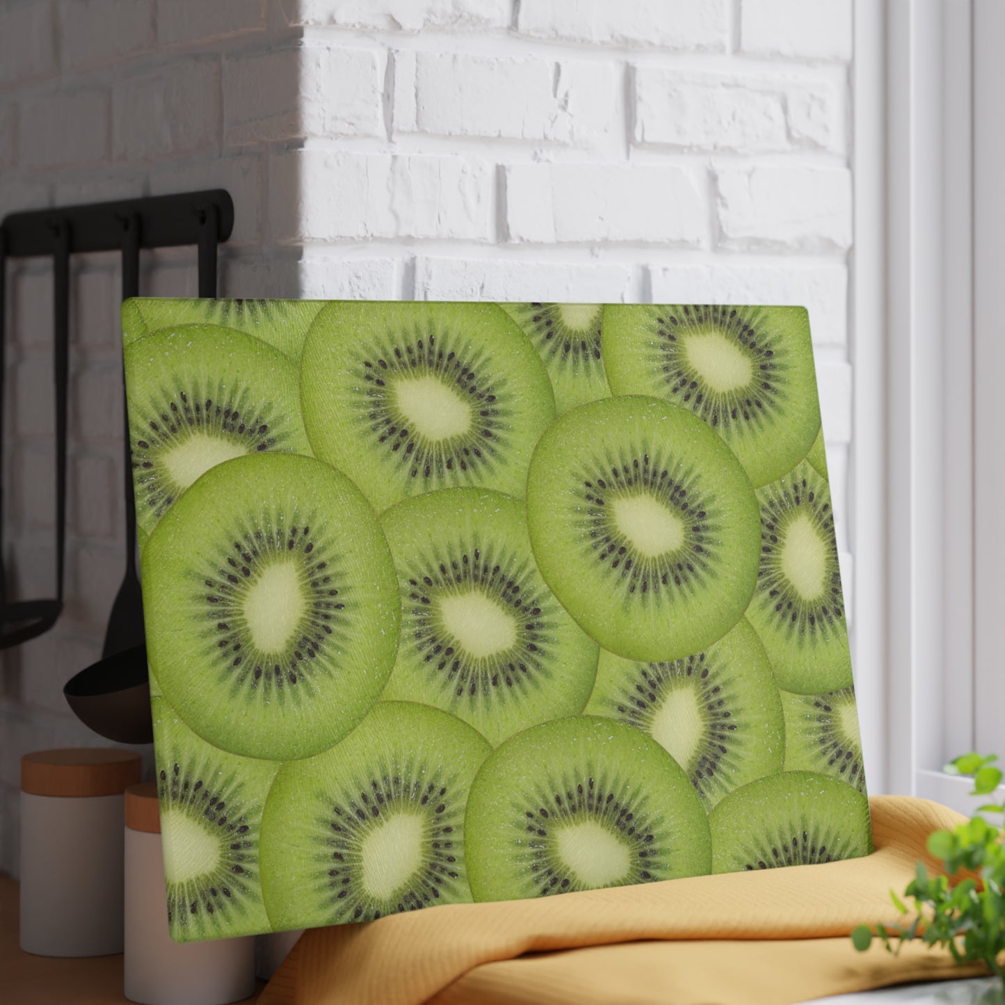 Kitchen Decor Glass Cutting Board Serving Tray with Kiwi Slices Design Cutting Board Gift for Home Cook Fun Citrus Charcuterie Board