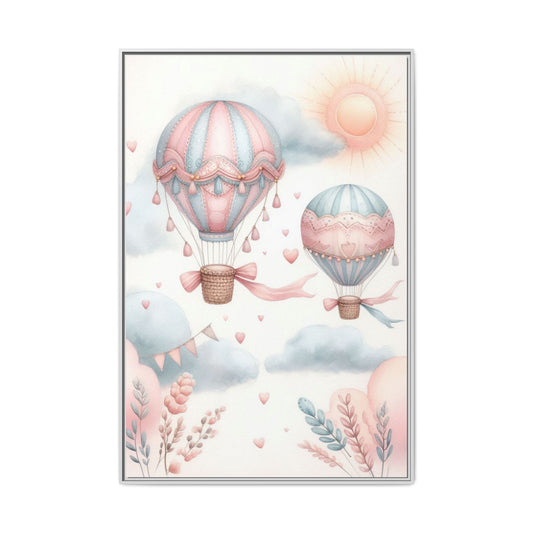 Whimsical Nursery Decor Pastel Balloon Design Unique Sweet Baby Room Framed Canvas Print Wall Unisex Baby Shower Gift Decor 3 frame colors
