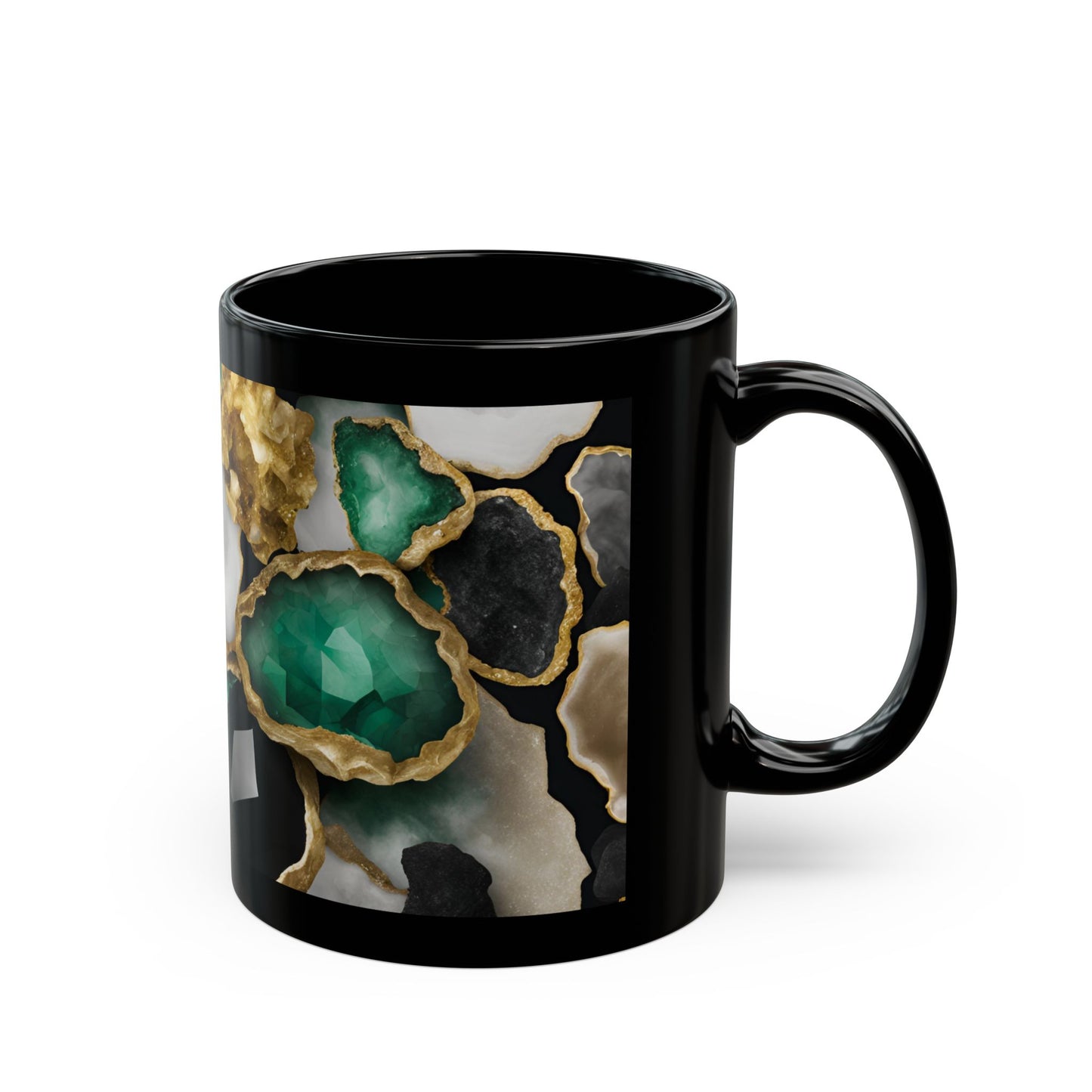 Black, White and Green Amethyst Crystal Geode Design Coffee Tea Hot Chocolate Mug Boho Gift for Nature Lover Gift Geology Rock Lover Gift