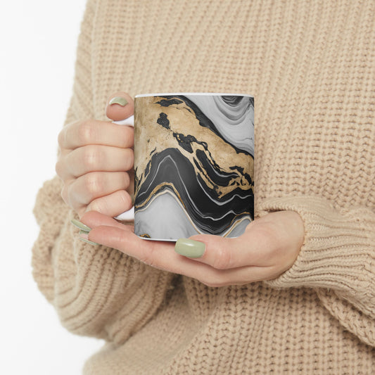 Black, White and Gold Crystal Geode Design Coffee Tea Mug Cottage Core Boho Gemologist Gift for Nature Lover Marble Rock Agate Geology Gift