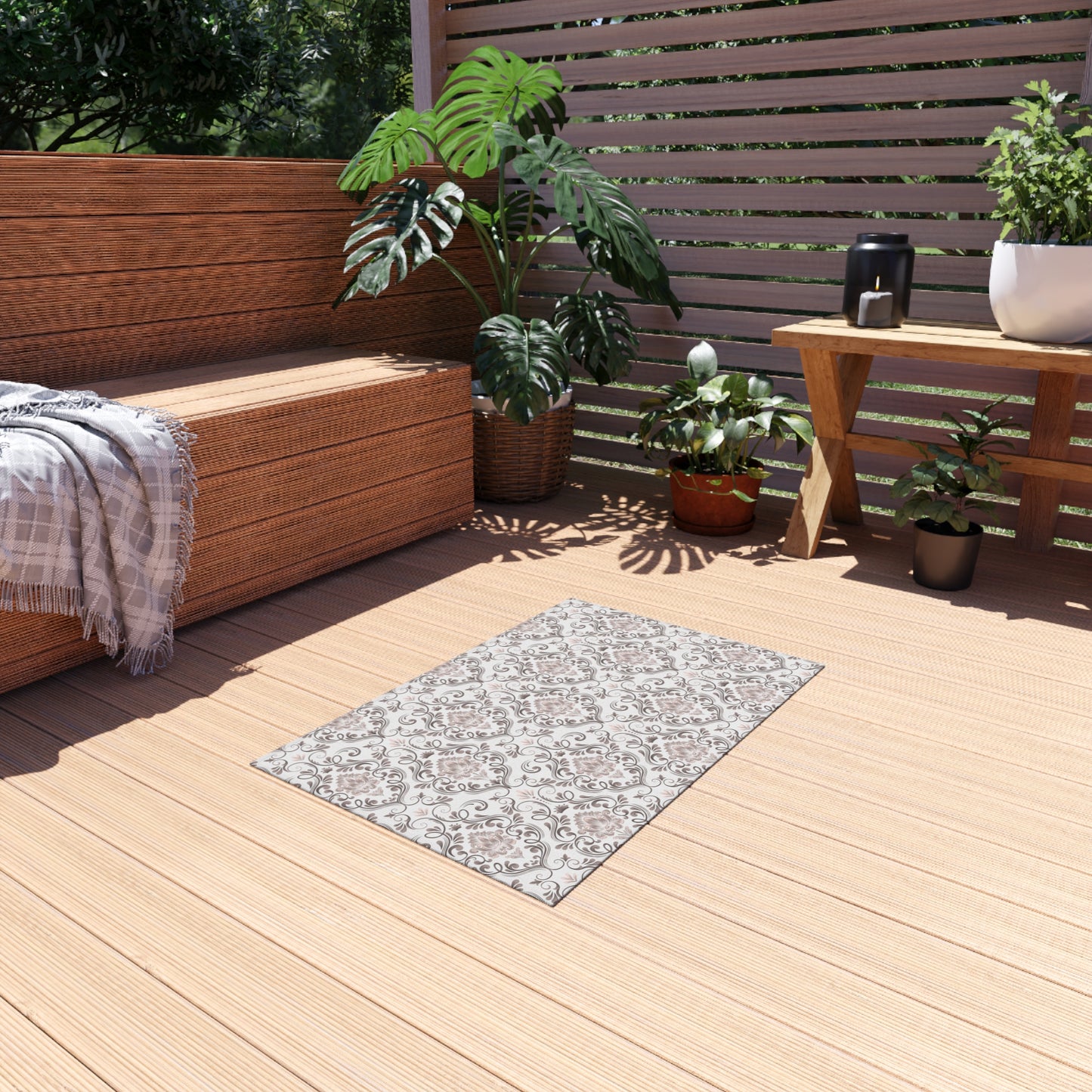 Chenille Print Pattern Outdoor Rug with No-Skid Backing Cozy Outdoor Carpet Patio Decor Gazebo Rug Pool Area Decor Outdoor Kitchen Carpet