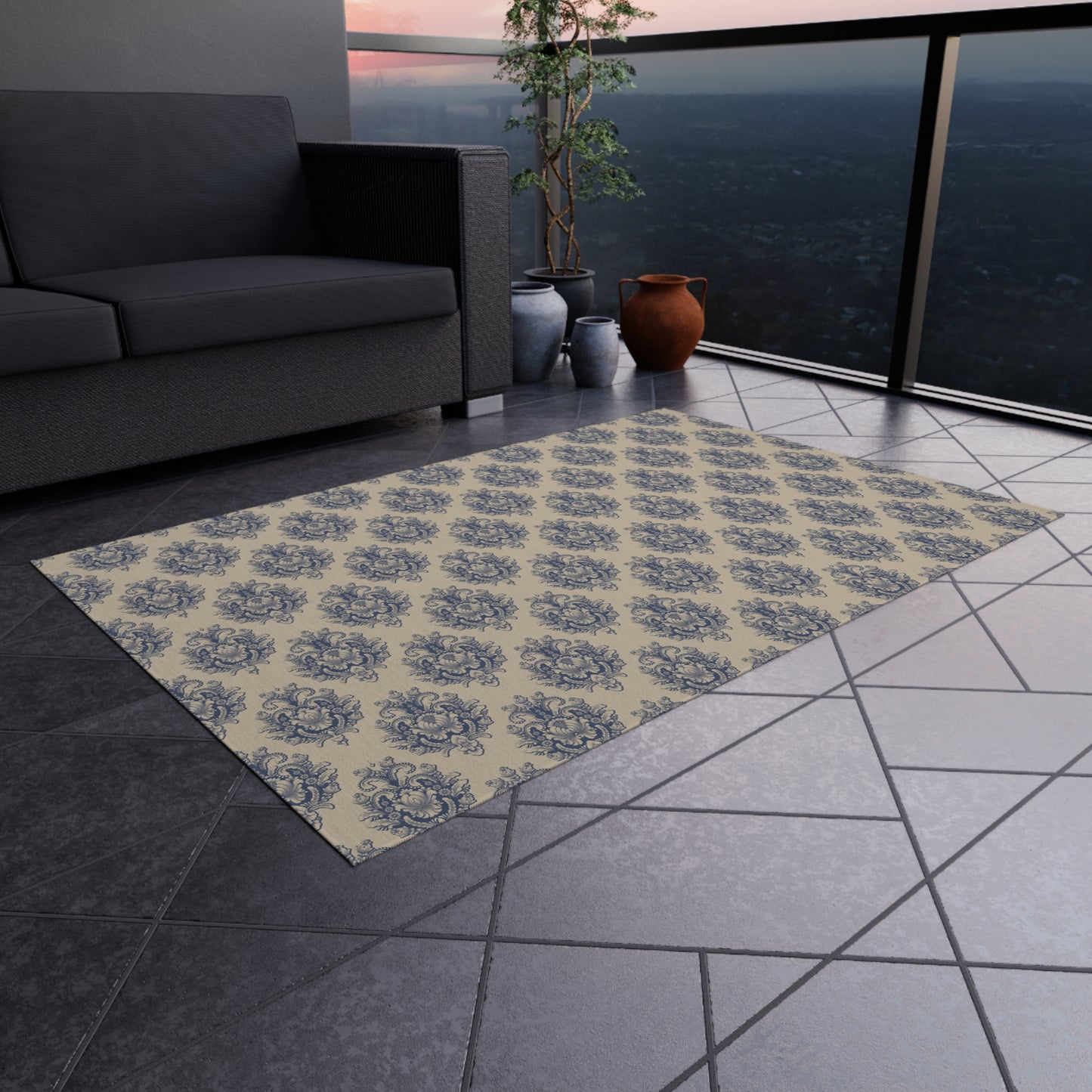 Chenille Print Pattern Outdoor Rug with No-Skid Backing Cozy Outdoor Carpet Patio Decor Gazebo Rug Pool Area Decor Outdoor Kitchen Carpet