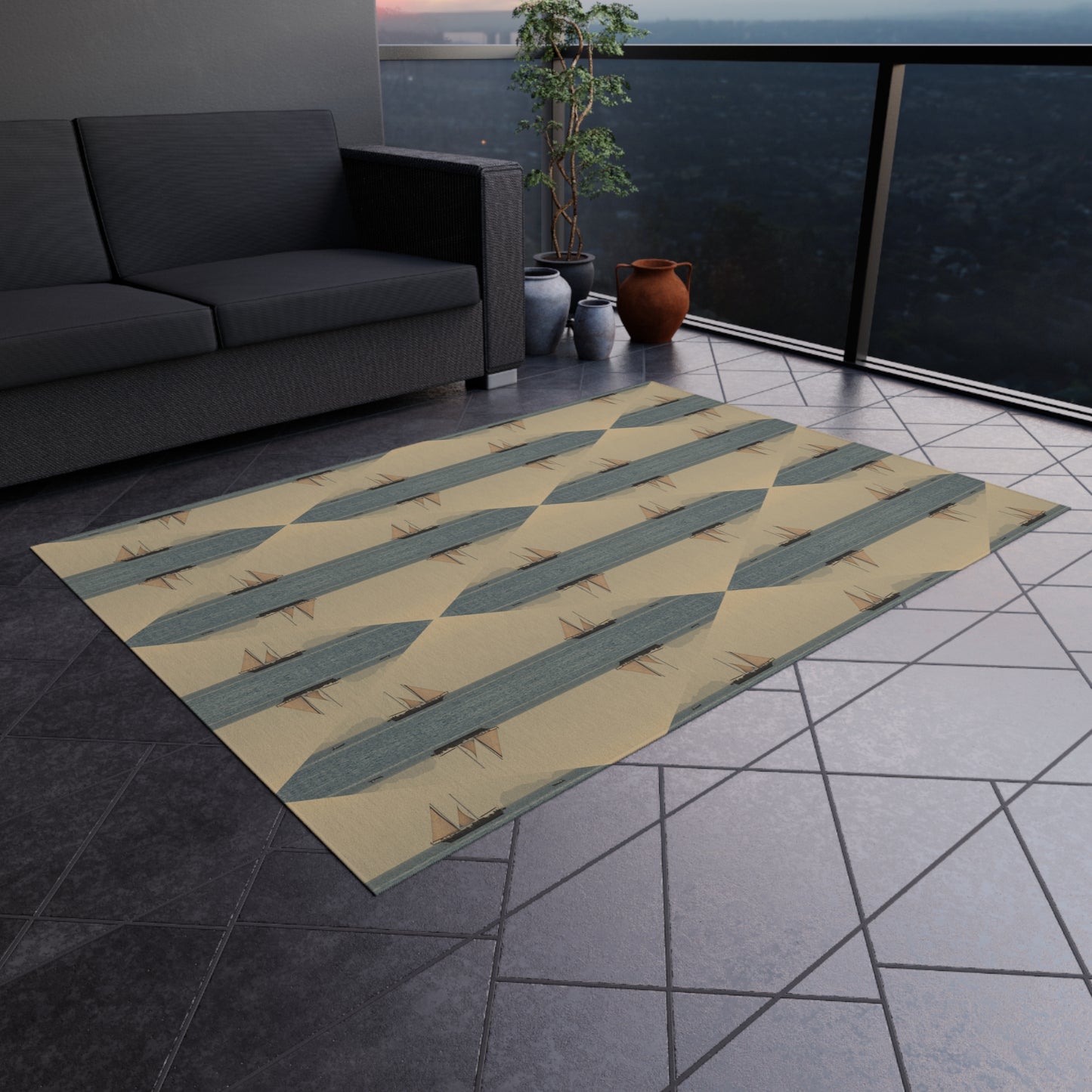 Sailboat Design Chenille Outdoor Rug with No-Skid Backing Cozy Outdoor Patio Carpet Oceanic Decor Gazebo Rug Pool Area Decor Kitchen Carpet