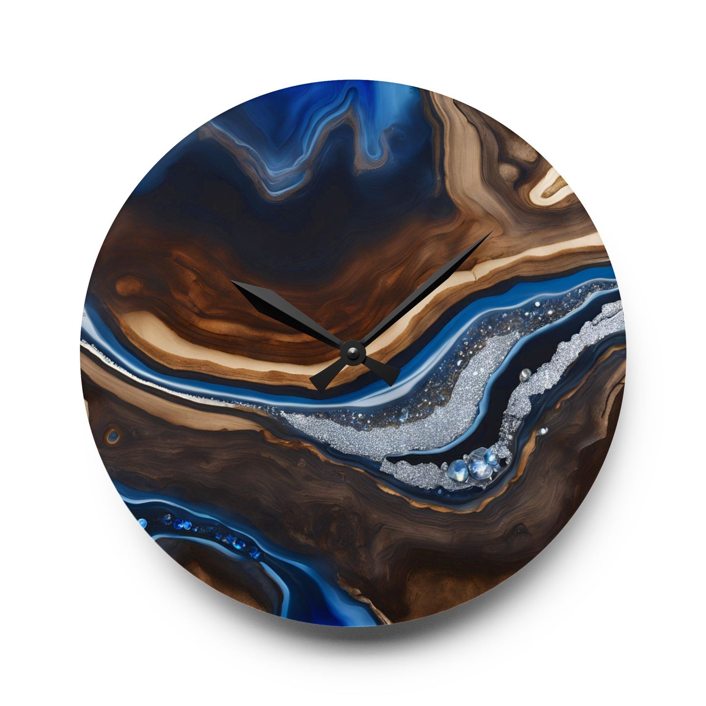 Rustic Wood-look Geode Design Acrylic Clock Unique Colorful Wall Clock for Kitchen or Living Room Nature Lover Gift