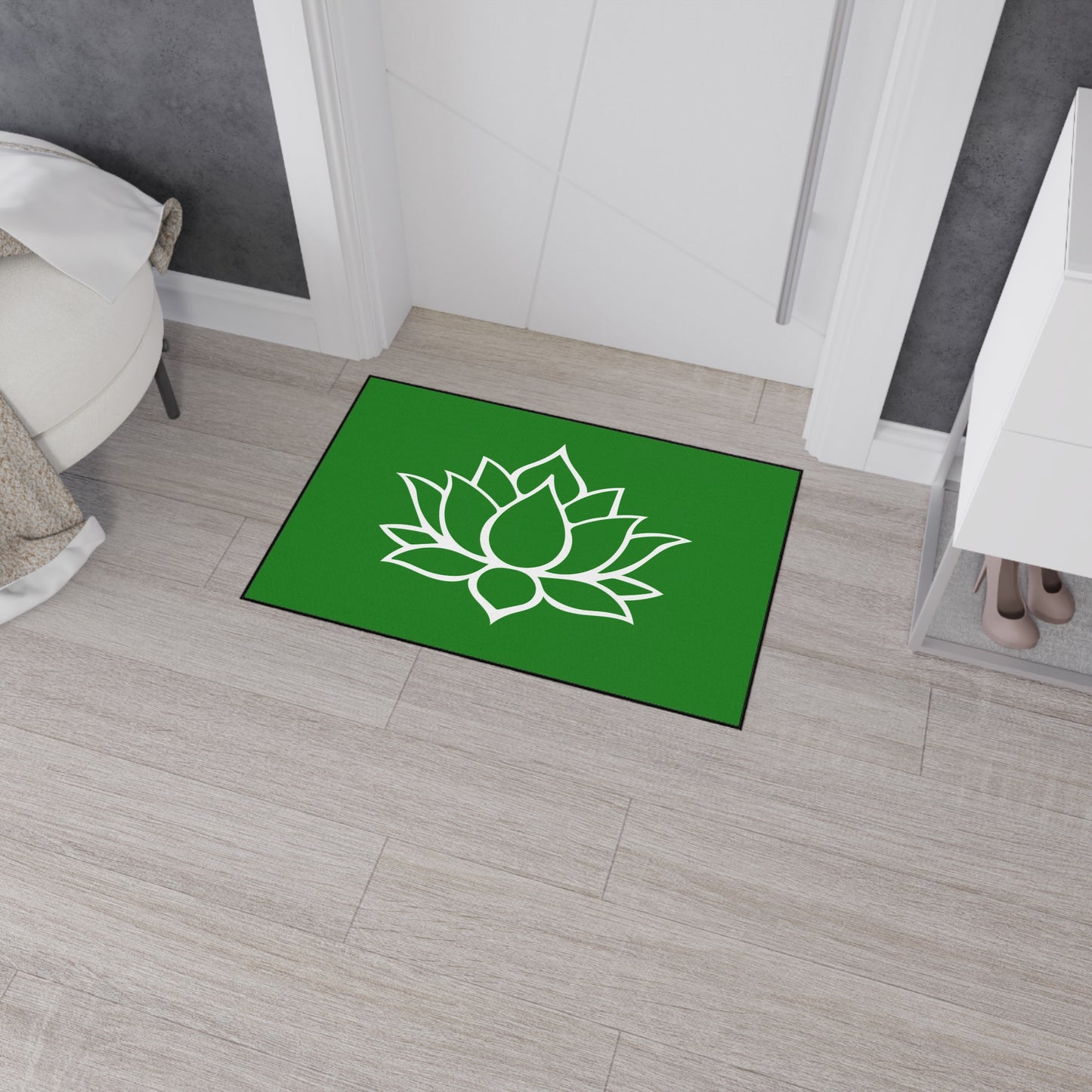 Decorative Heavy Duty Non-Slip Floor Mat Stylish Design Perfect for Entryway Kitchen Décor Green Lotus Blossom Floral Design Rug Bath Mat