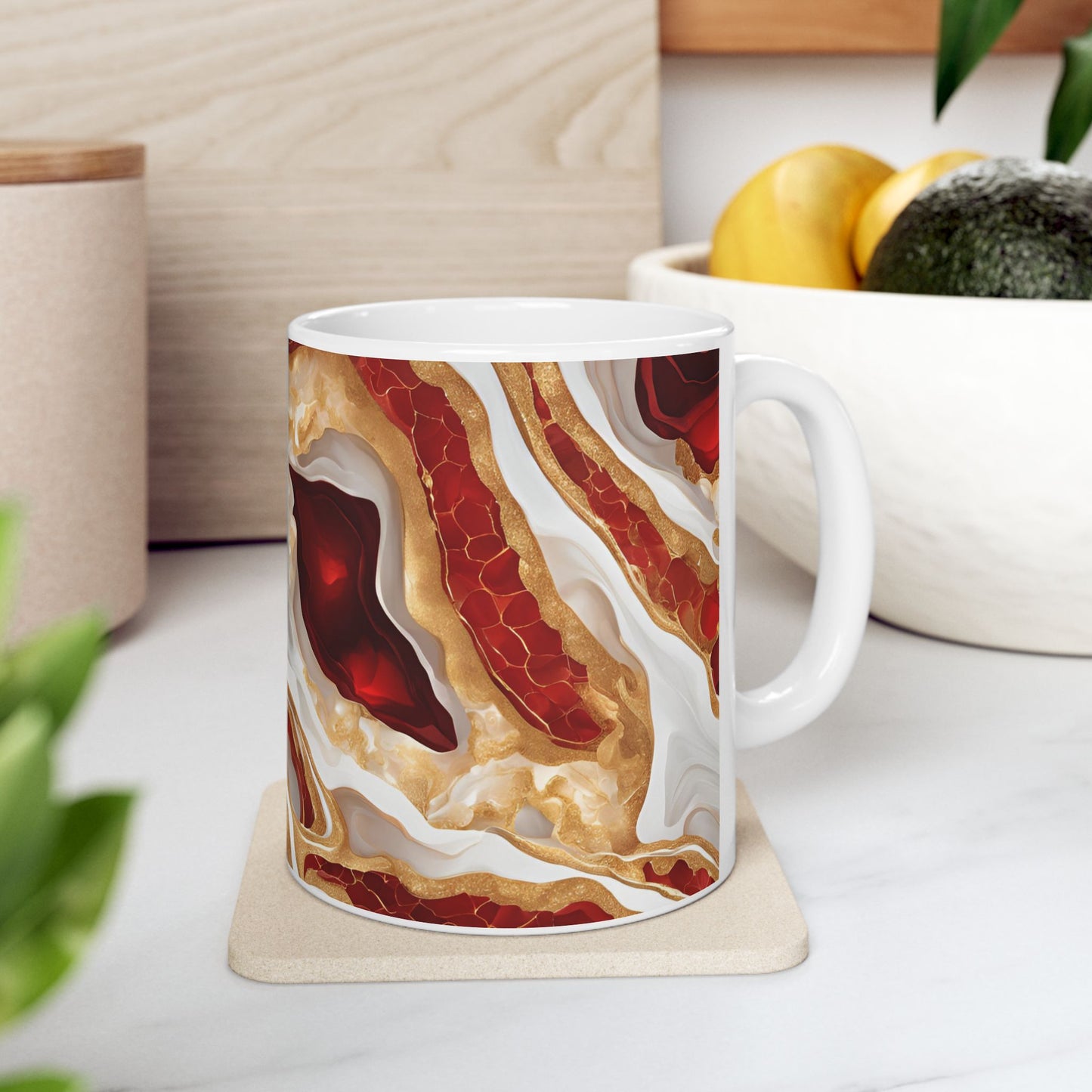 Ruby Red and White Crystal Geode Design Coffee Tea Hot Chocolate Mug Valentine's Day Gift for Nature Lover Gift Geology Marble Rock Lover