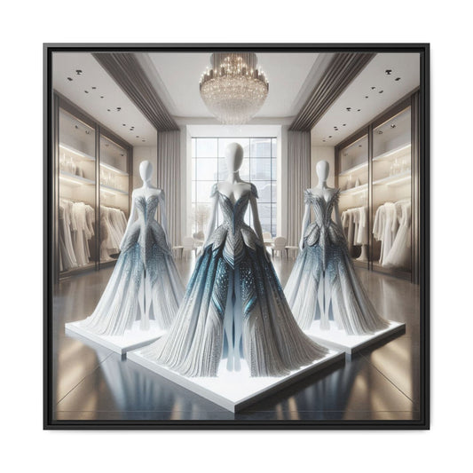 Futuristic Bodycon Runway Dress Framed Canvas Print Wall Art Unique Fashion Designer Style Haute Couture Fashionista Gift 3 Frame Colors