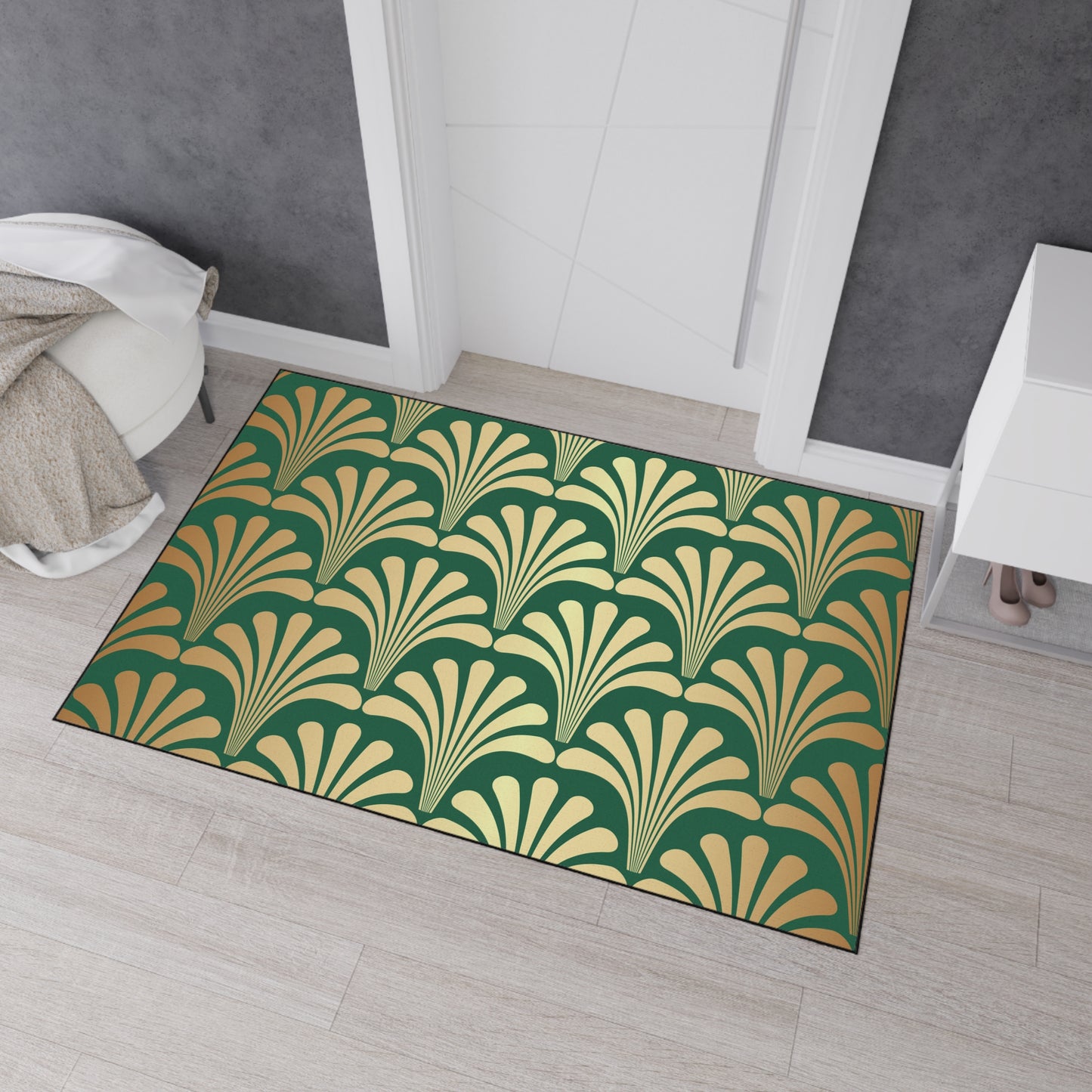 Decorative Heavy Duty Non-Slip Floor Mat Stylish Design Perfect for Entryway Kitchen Décor Green Floral Geometric Design Rug Bathroom Mat