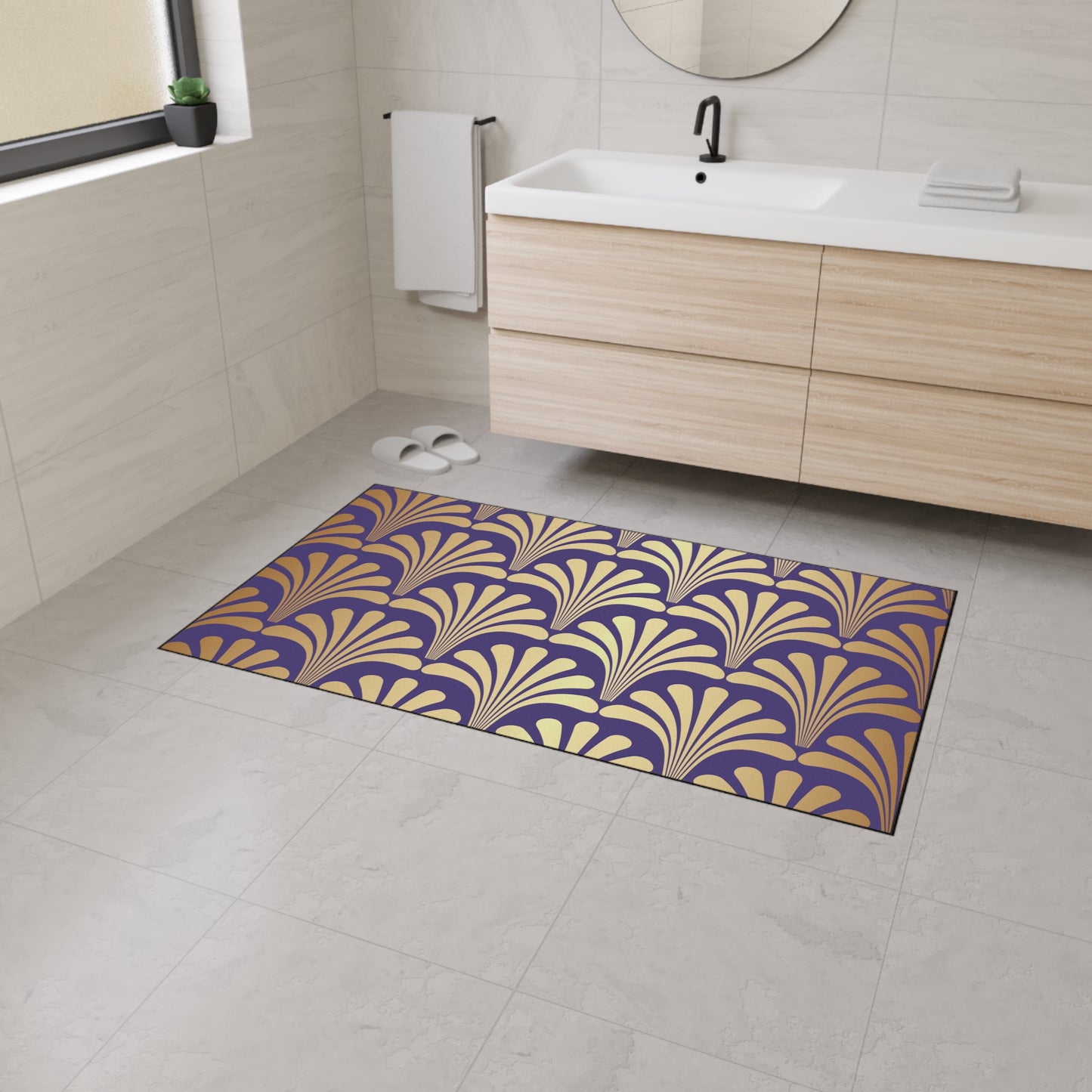 Decorative Heavy Duty Non-Slip Floor Mat Stylish Design Perfect for Entryway Kitchen Décor Purple Geometric Floral Design Rug Bathroom Mat