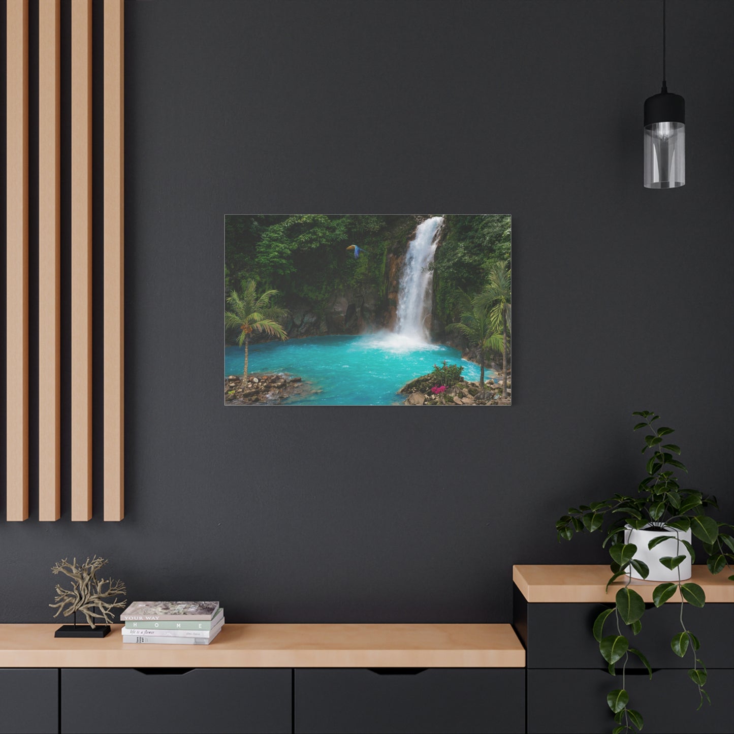 Tranquill Waterfall Print Wall Art | Matte Canvas, Stretched, 1.25" | Oceanic | Painting | Nature | Tropical | Rainforest |