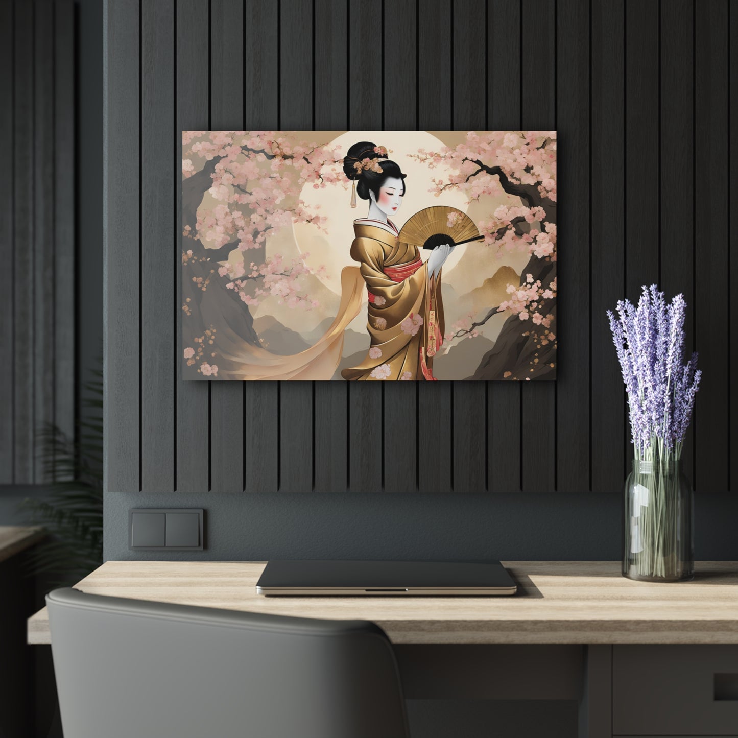 Large Asian Floral Design Acrylic Print with French Cleat Nature Lover Wall Art Geisha Girl Gift Art Modern Plum Cherry Blossom Home Decor