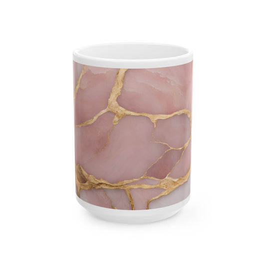 Boho Cottagecore 15-oz Ceramic Coffee Mug Pink Quartz-Inspired Image Pastel Nature Ceramic Tea Cup Flower Garden Lover Gift for Her
