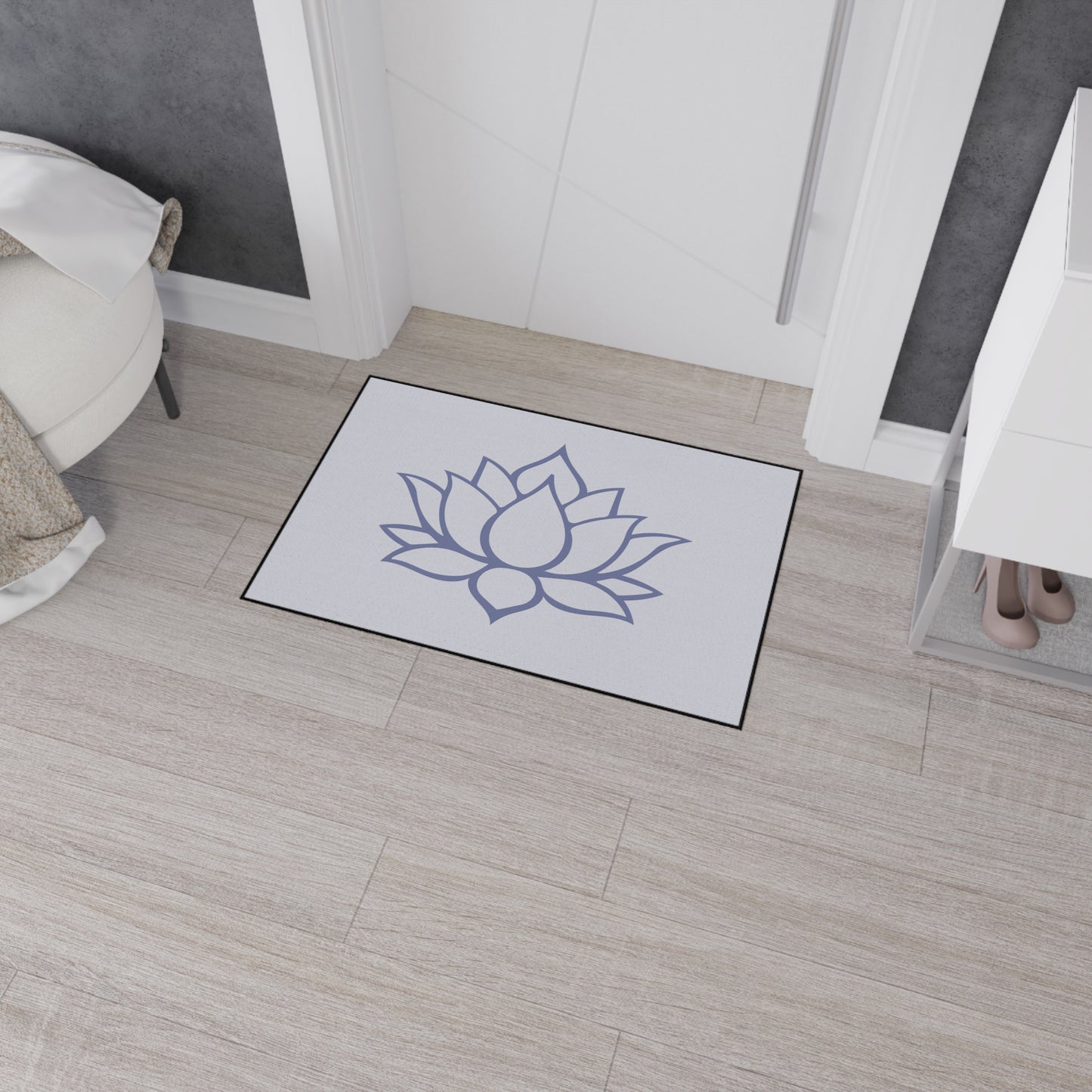 Decorative Heavy Duty Non-Slip Floor Mat Stylish Design Perfect for Entryway Kitchen Décor Grey Lotus Blossom Floral Design Rug Bathroom Mat