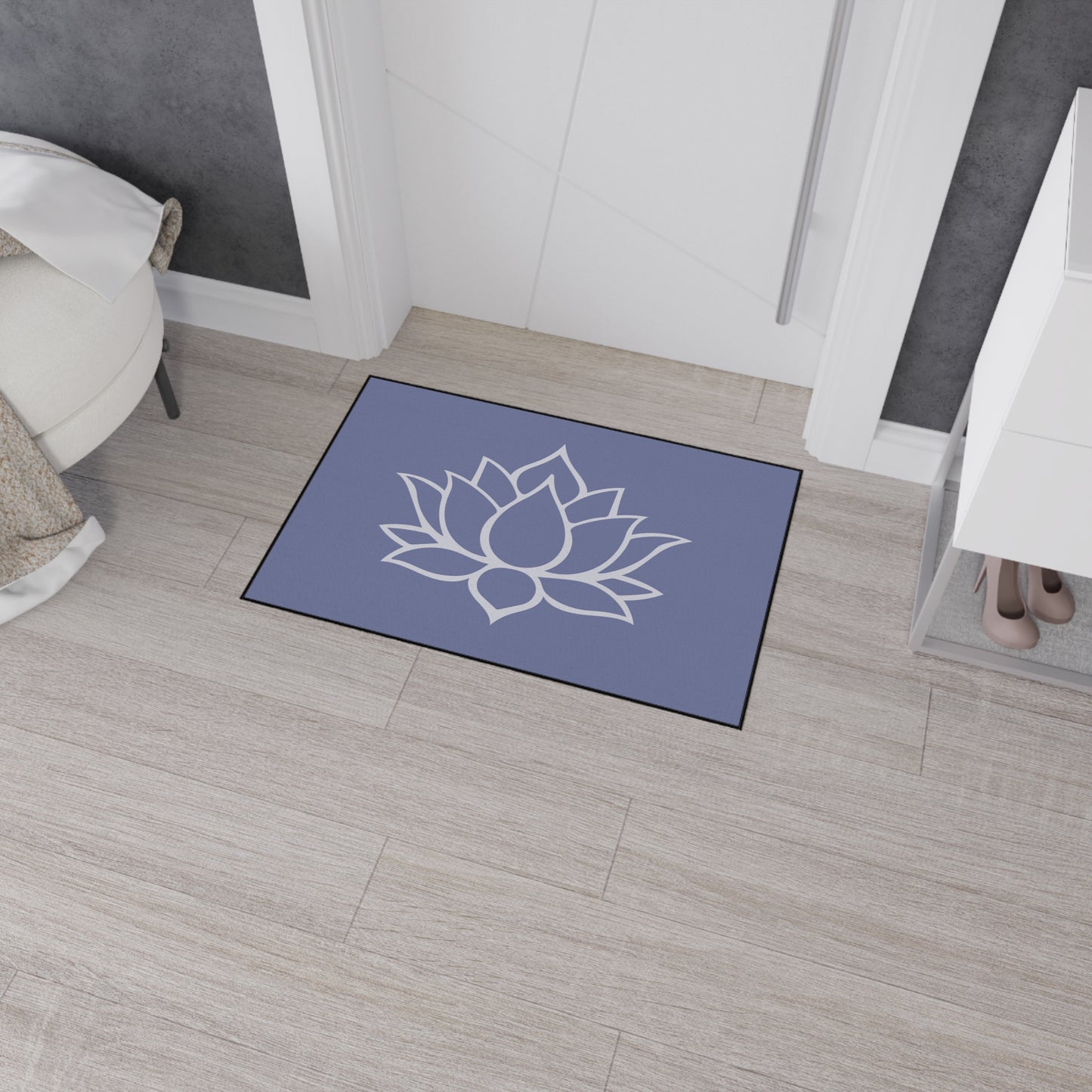 Decorative Heavy Duty Non-Slip Floor Mat Stylish Design Perfect for Entryway Kitchen Décor Grey Lotus Blossom Floral Design Rug Bathroom Mat