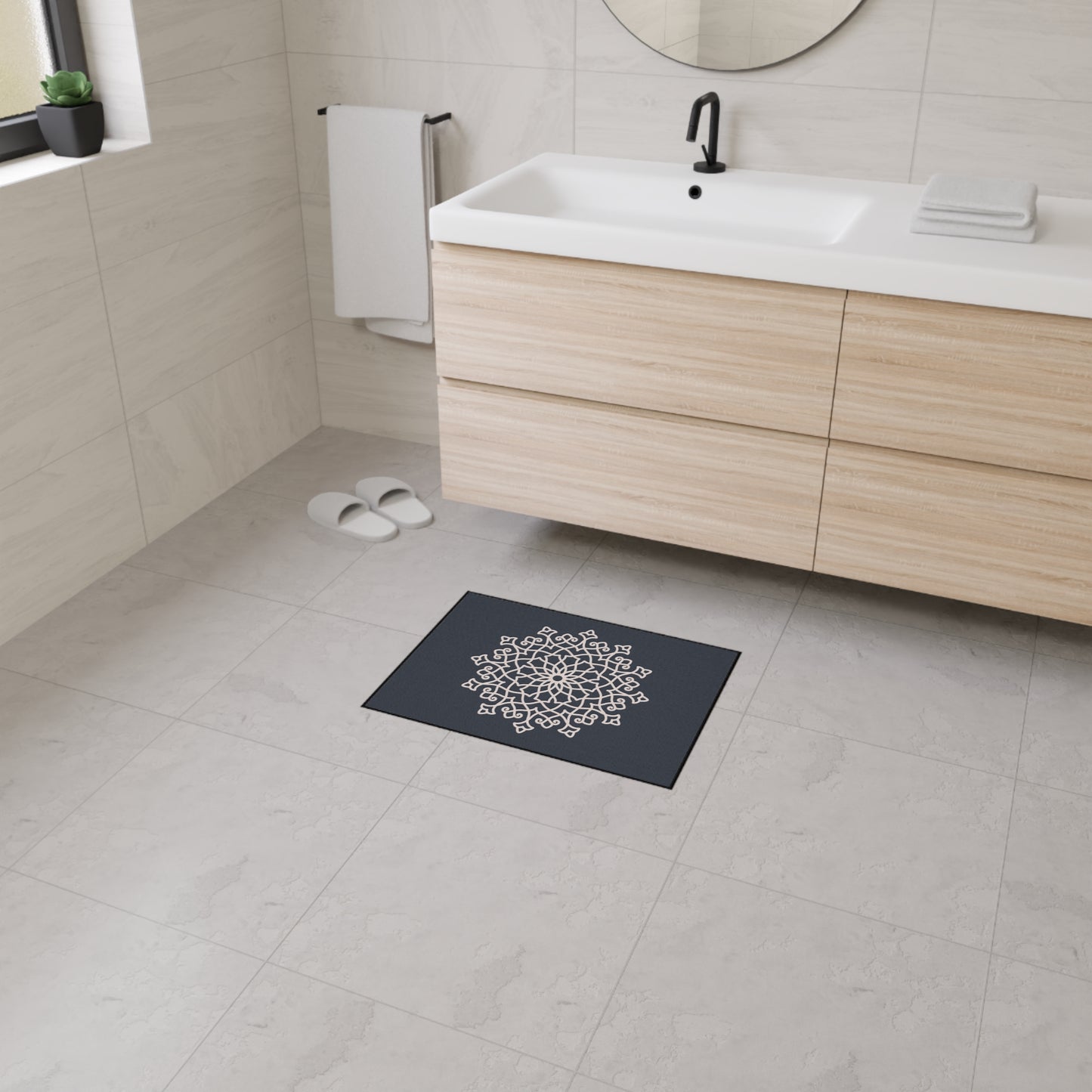 Decorative Heavy Duty Non-Slip Floor Mat Stylish Design Perfect for Entryway Kitchen Décor Grey Geometric Floral Design Rug Bathroom Mat