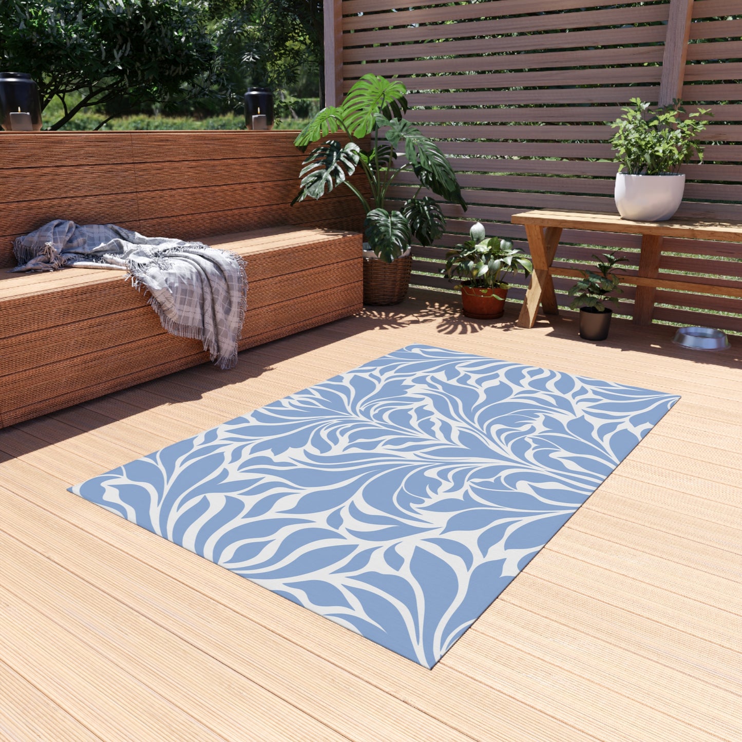 Chenille Print Pattern Outdoor Rug with No-Skid Backing Cozy Outdoor Carpet Patio Decor Gazebo Rug Pool Area Decor Outdoor Kitchen Carpet