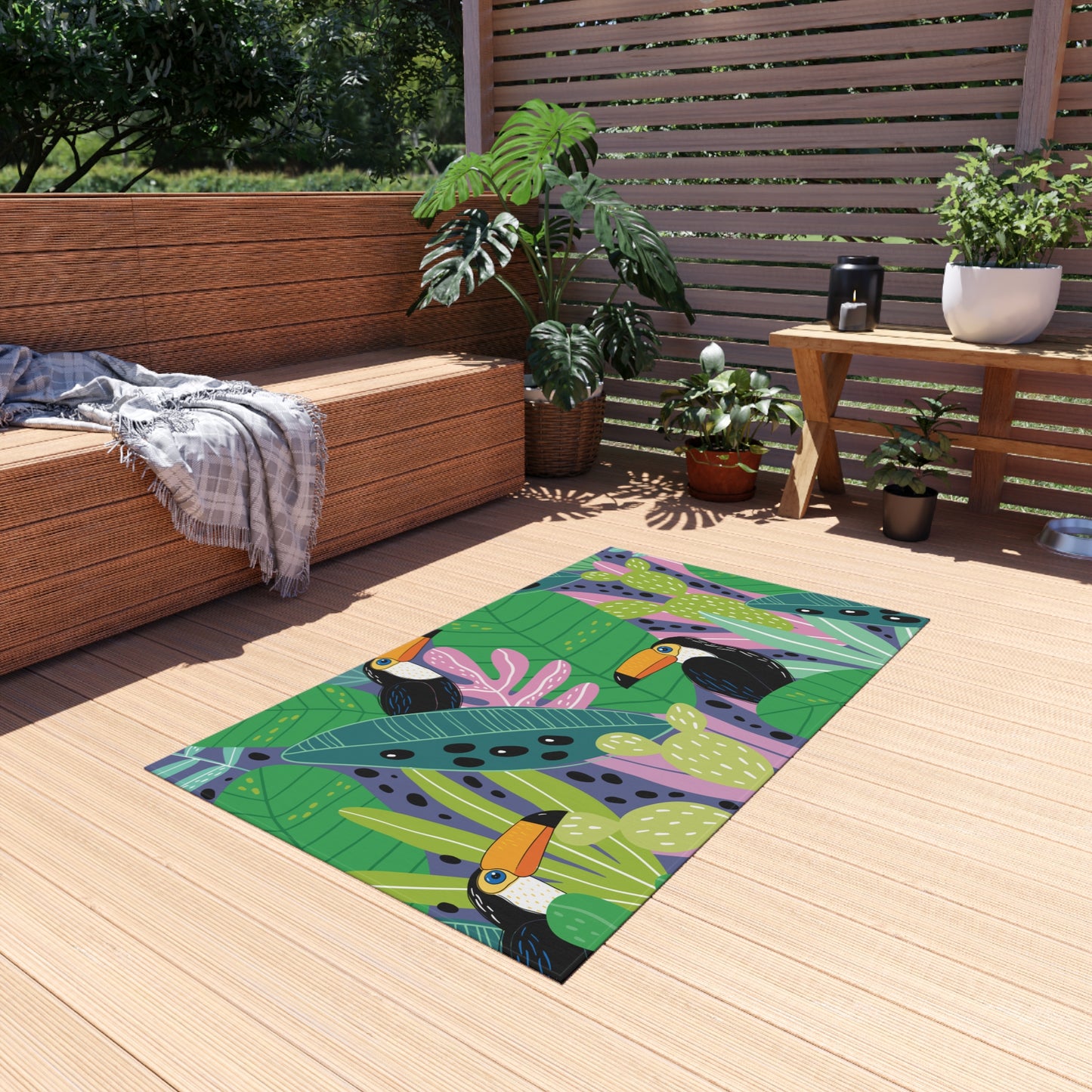 Tropical Chenille Outdoor Rug with No-Skid Backing Cozy Outdoor Carpet Patio Decor Gazebo Rug Pool Area Decor Outdoor Kitchen Carpet