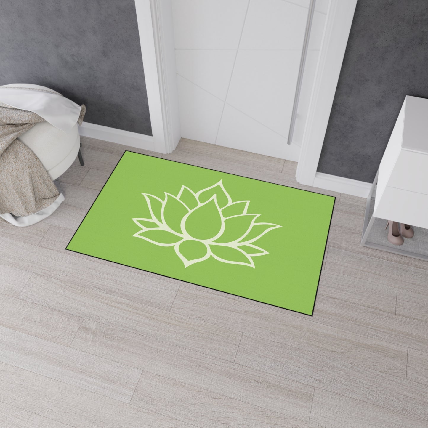 Decorative Heavy Duty Non-Slip Floor Mat Stylish Design Perfect for Entryway Kitchen Décor Green Lotus Blossom Floral Design Rug Bath Mat