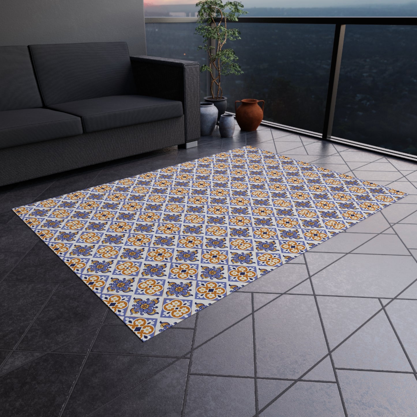 Chenille Print Pattern Outdoor Rug with No-Skid Backing Cozy Outdoor Carpet Patio Decor Gazebo Rug Pool Area Decor Outdoor Kitchen Carpet