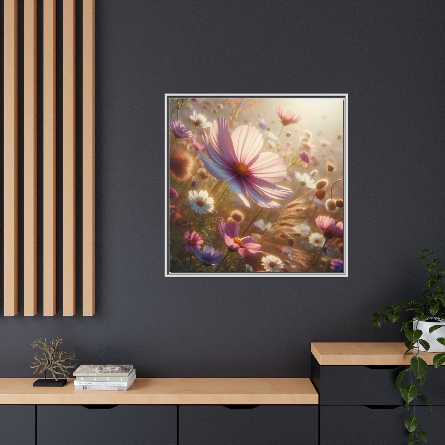 Floral Design Unique Framed Canvas Wall Art Flower Lover Gift Wildflower Artwork Nature Lover Lanscape Gift 3 frame colors